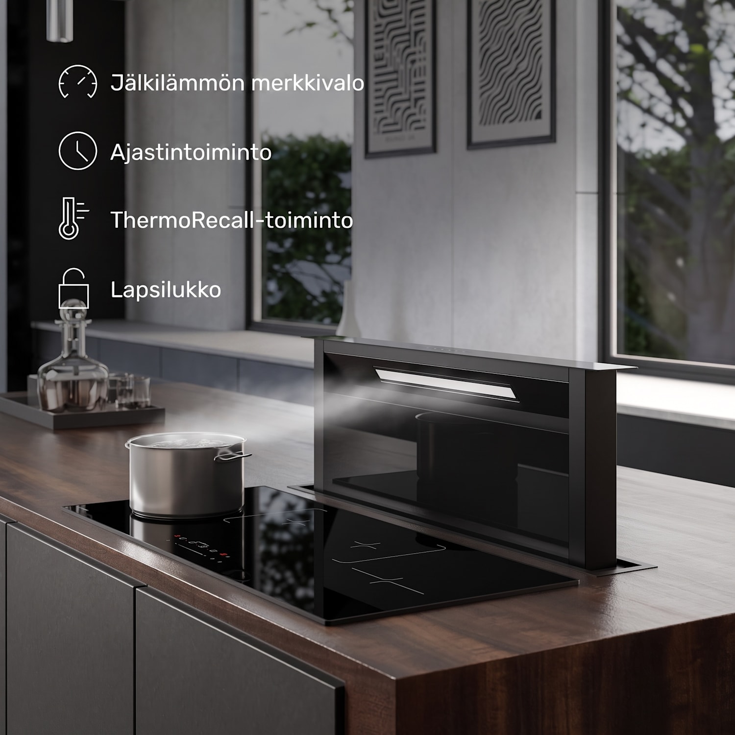 Velaire kapea induktiokeittotaso | Tyylikäs, minimalistinen, tehokas | 4 keittoaluetta | 7000 W | 90 cm 90 cm Slim | Musta