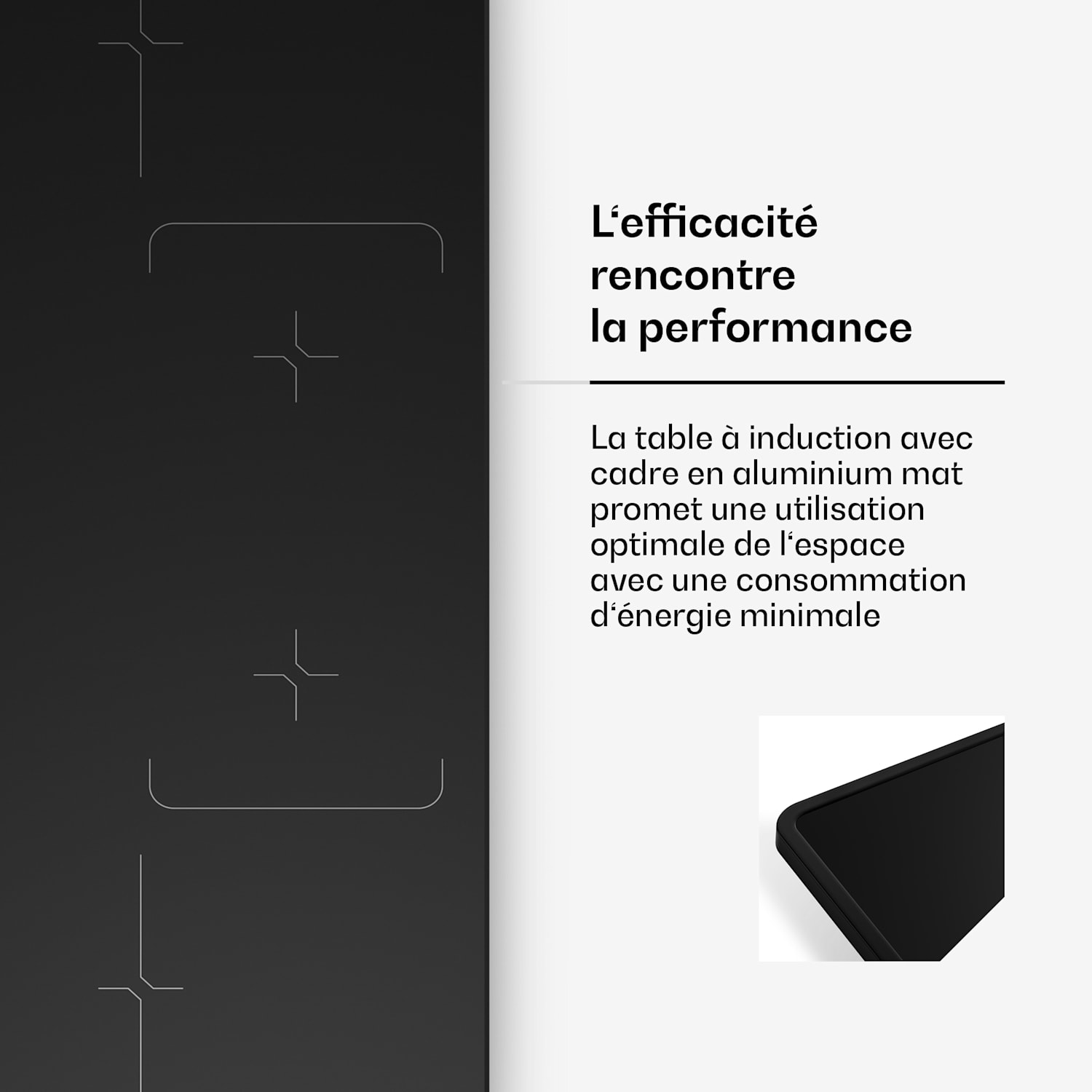 Velaire Table de cuisson à induction étroite | Élégante, minimaliste, puissante | 4 zones de cuisson | 7000 W | 90 cm Slim | 4 | Noir