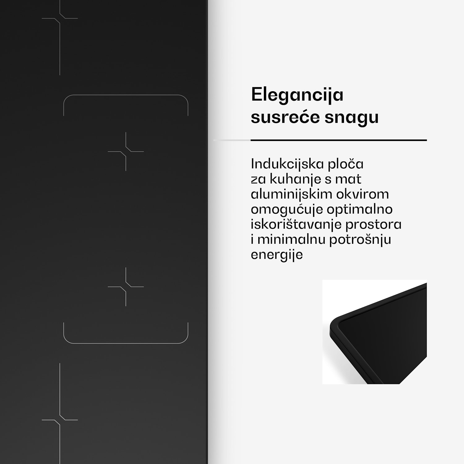 Velaire indukcijska ploča za kuhanje, elegantna, minimalistička, snažna, 4 zone za kuhanje, 7000 W, 90 cm Slim | 4 | Crna