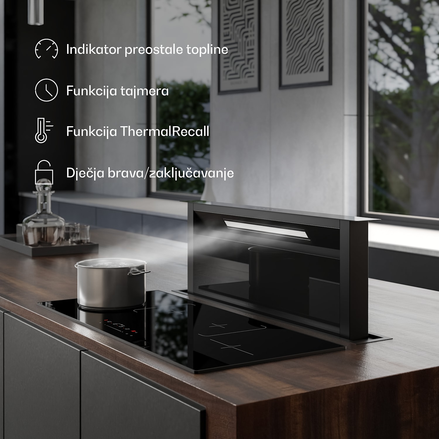 Velaire indukcijska ploča za kuhanje, elegantna, minimalistička, snažna, 4 zone za kuhanje, 7000 W, 90 cm Slim | 4 | Crna