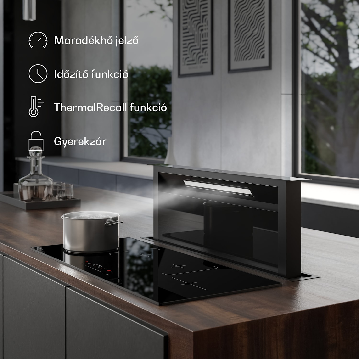 Velaire indukciós főzőlap, elegáns, minimalista, erőteljes, 4 főzőzóna, 7000 W, 90 cm Slim | 4 | Fekete