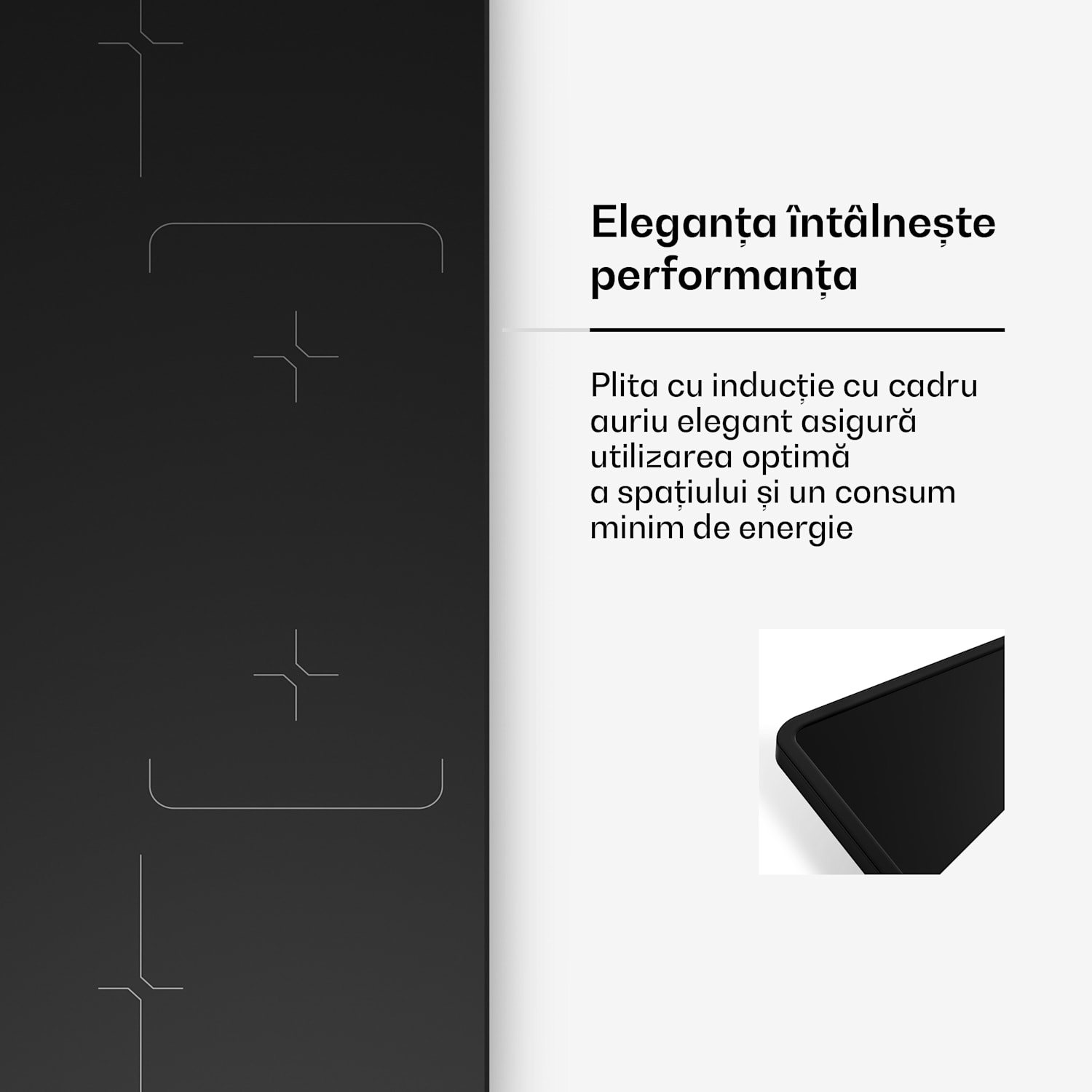 Plită cu inducție Velaire, elegantă, minimalistă, puternică, 4 zone de gătit, 7000 W, 90 cm Slim | 4 | Negru