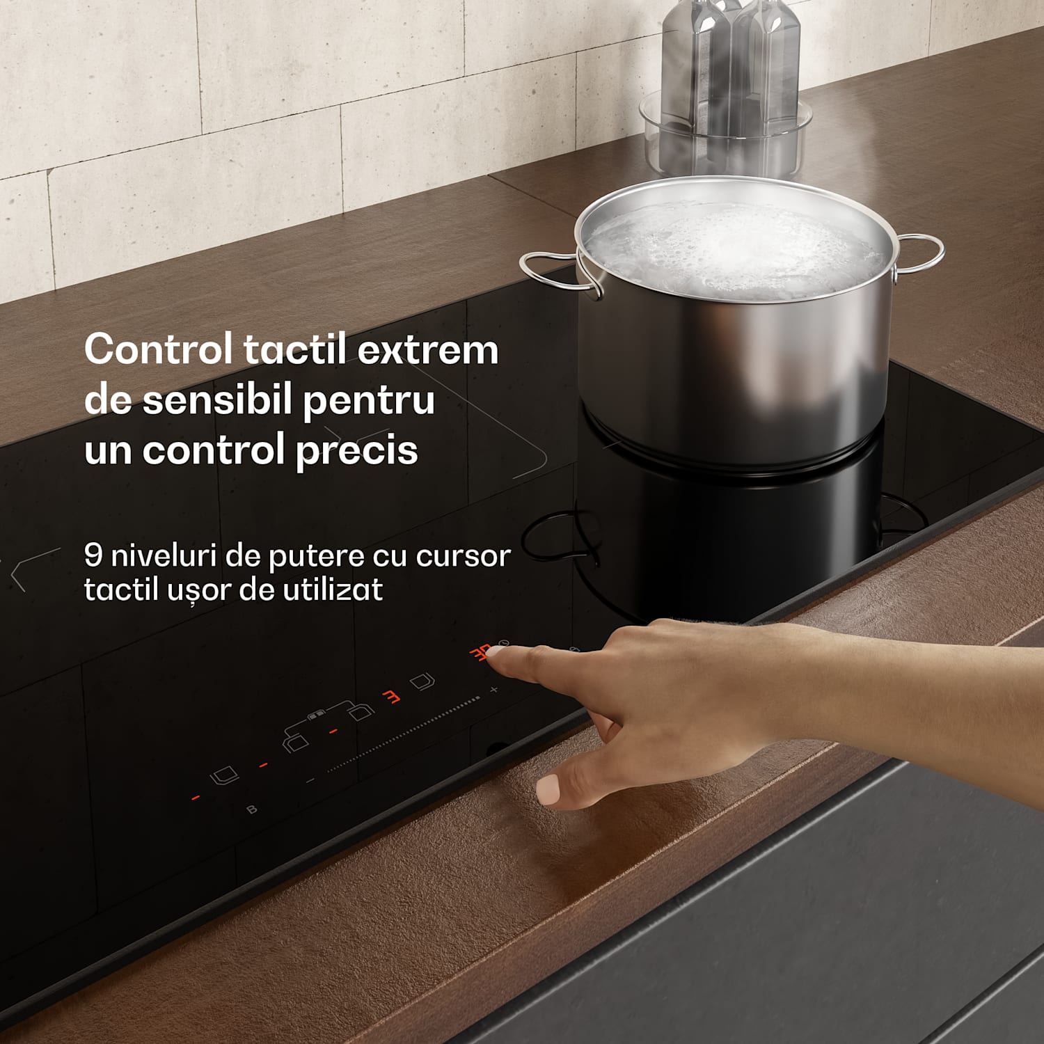 Plită cu inducție Velaire, elegantă, minimalistă, puternică, 4 zone de gătit, 7000 W, 90 cm Slim | 4 | Negru