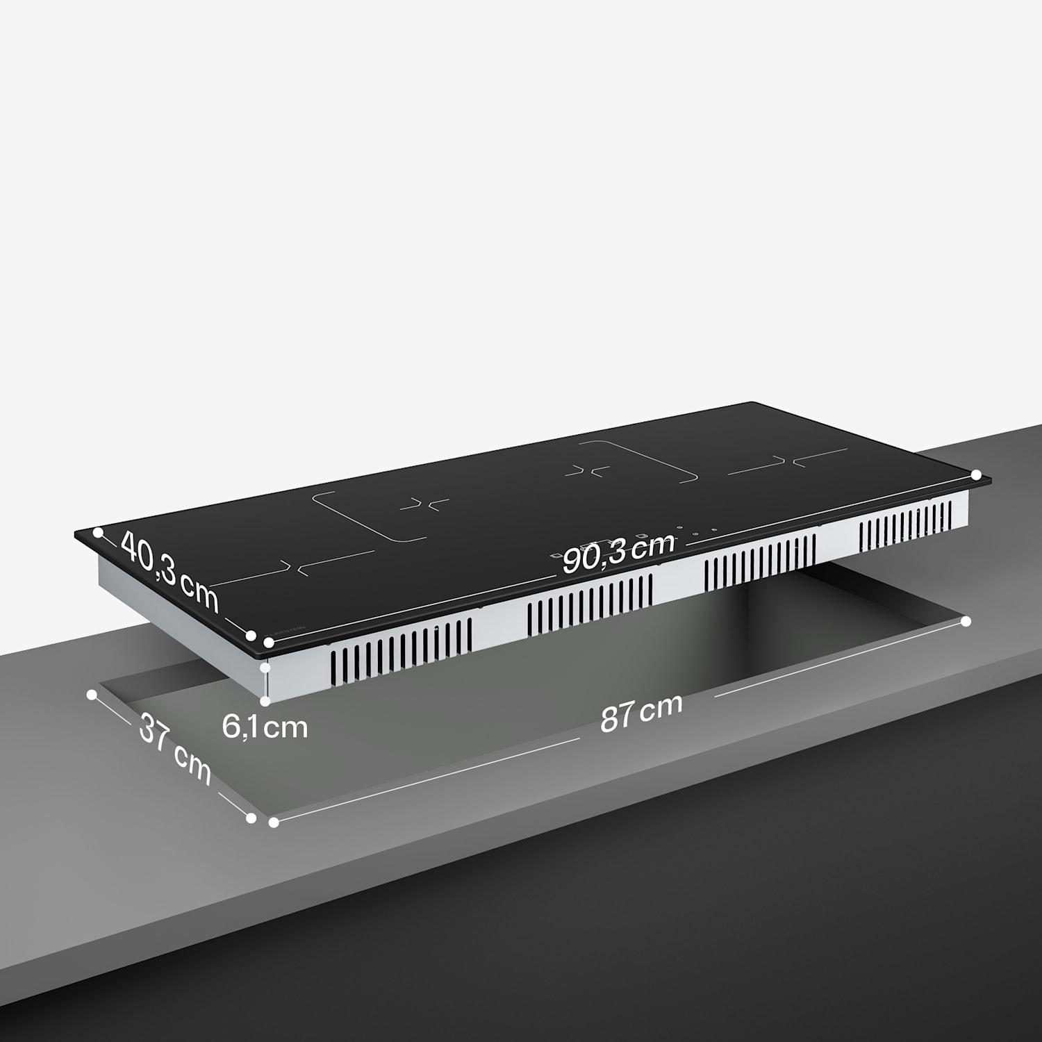 Velaire indukčná varná doska, elegantná, minimalistická, výkonná, 4 varné zóny, 7000 W, 90 cm Slim | 4 | Čierna