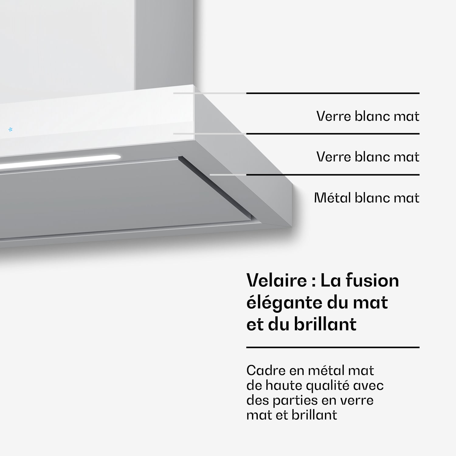 Velaire afzuigkap | elegant, minimalistisch, krachtig | energieklasse A++ | 600 m³/h | 60 cm 60 cm | Wit