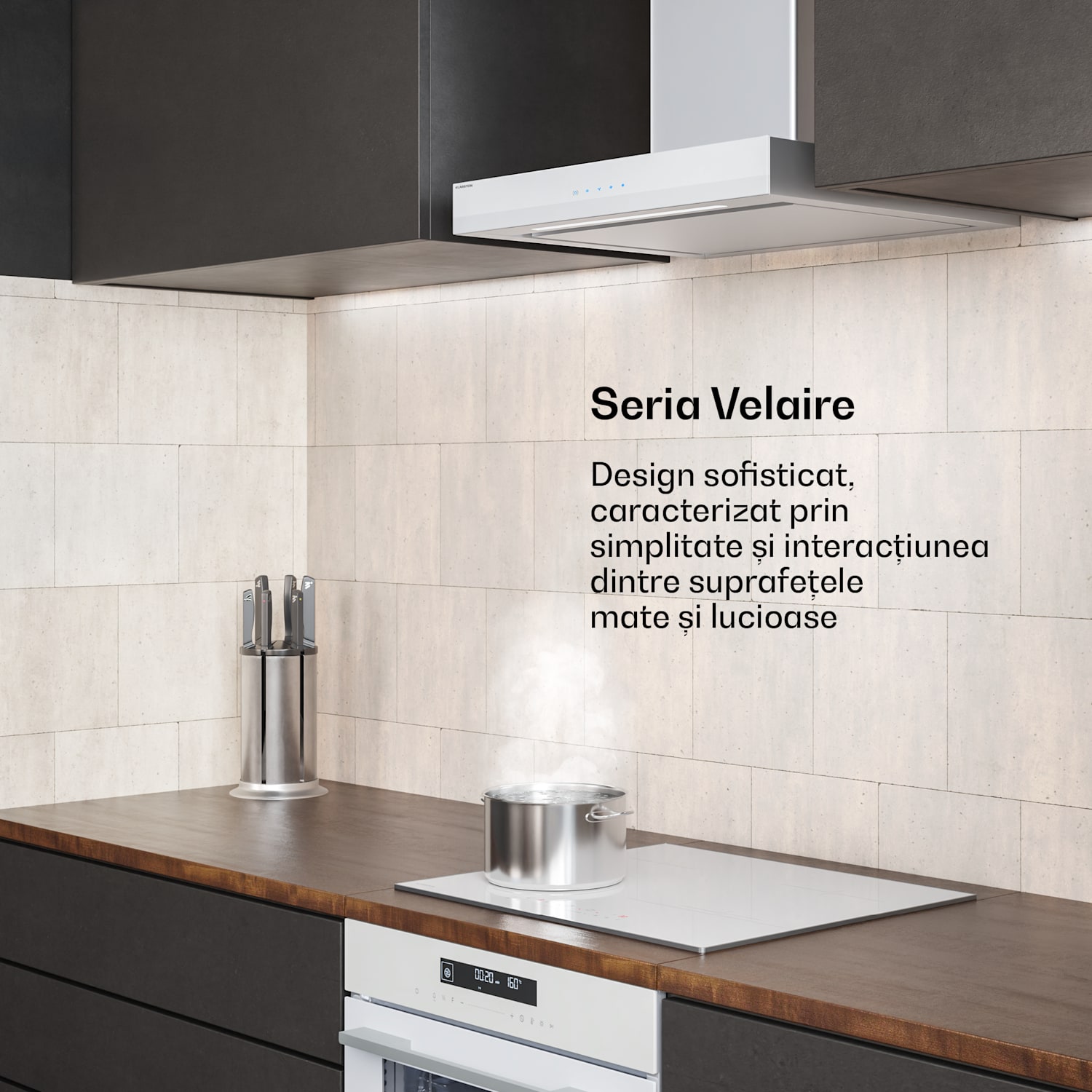 Velaire hotă telescopică 60 cm, Elegantă, minimalistă, performantă, Clasa energetică A++, 600 m³/h, 60 cm 60 cm | Alb