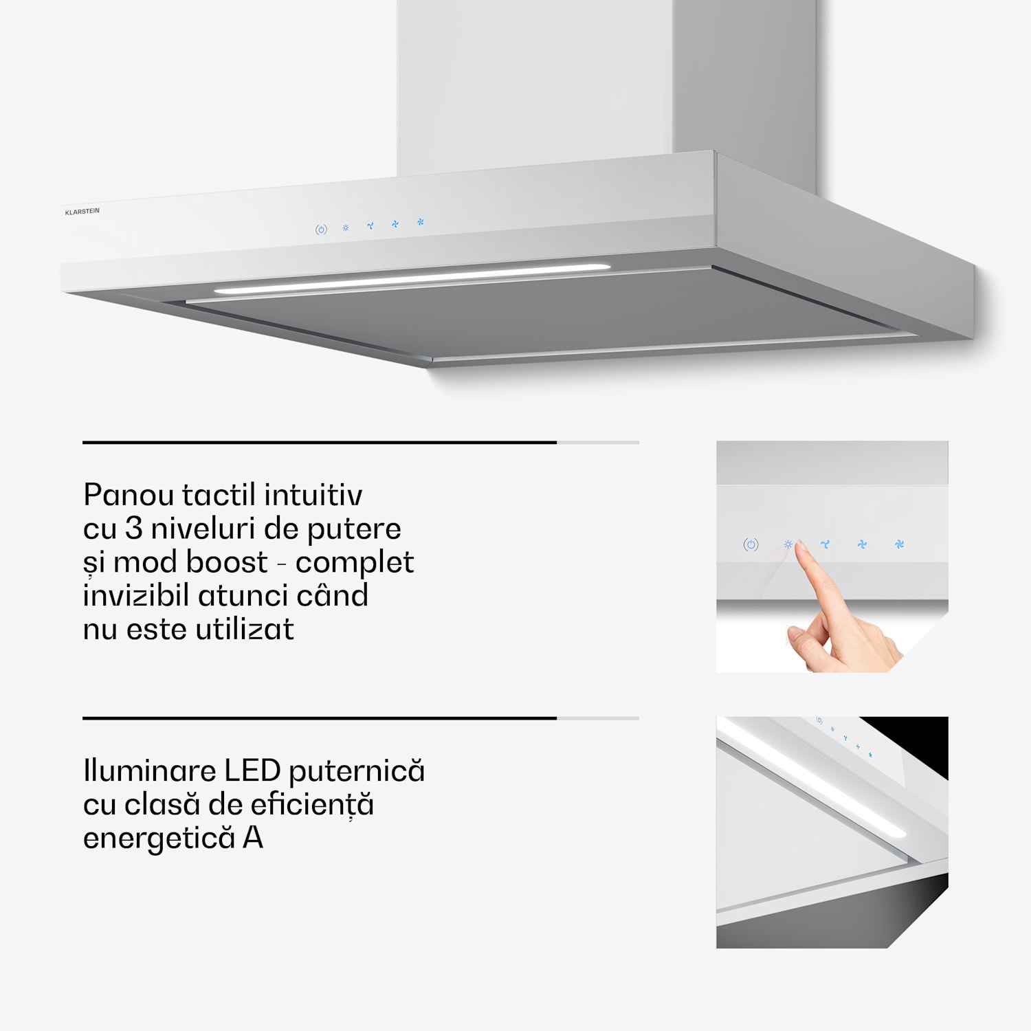 Velaire hotă telescopică 60 cm, Elegantă, minimalistă, performantă, Clasa energetică A++, 600 m³/h, 60 cm 60 cm | Alb