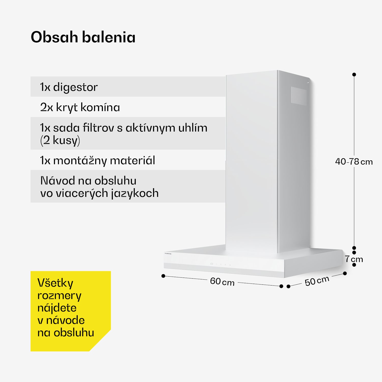 Velaire digestor, Elegantný, minimalistický, výkonný, Energetická trieda A++, 600 m³/h, 60 cm 60 cm | Biela