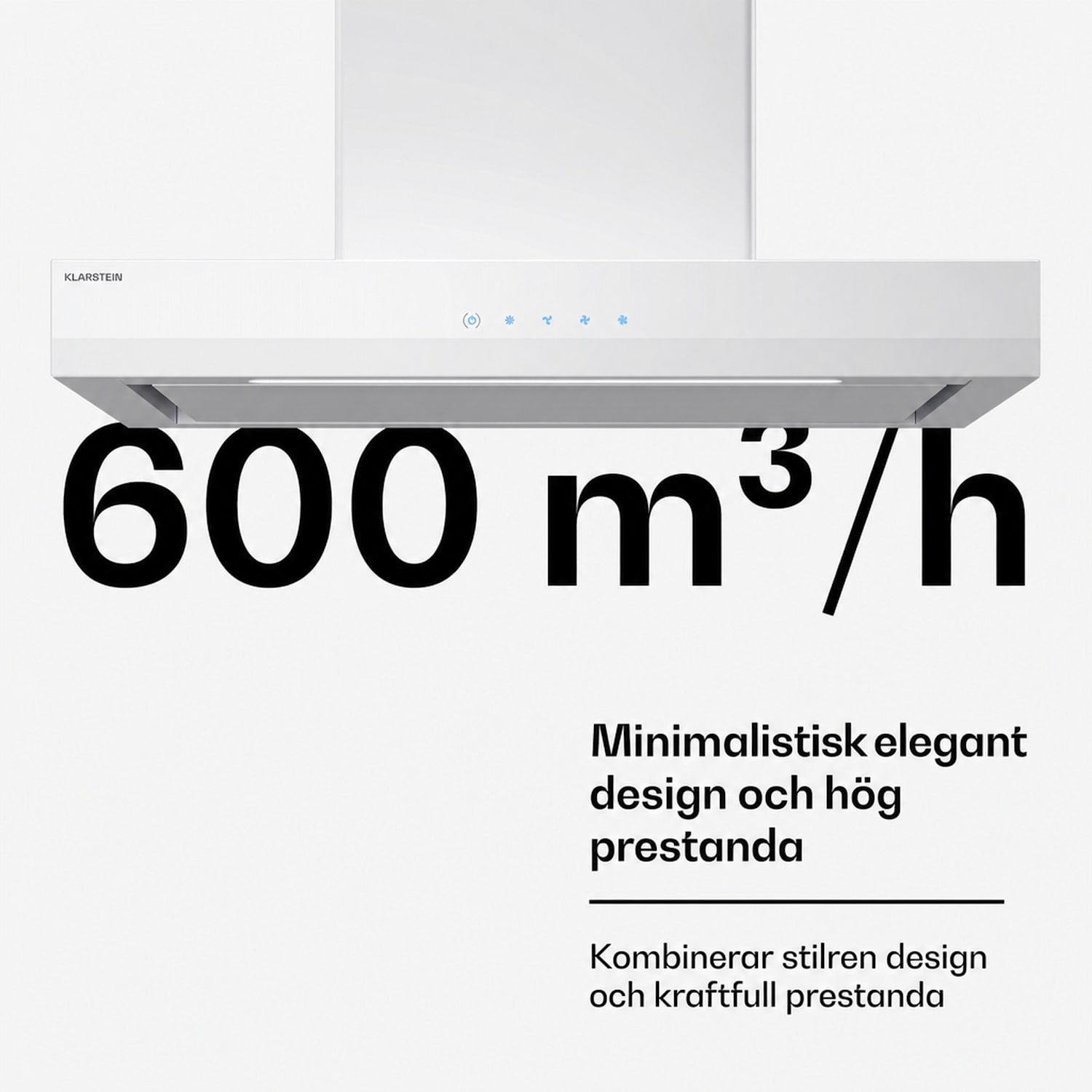 Velaire fläktkåpa | Elegant, minimalistisk, kraftfull | Energiklass A++ | 600 m³/h | 60 cm 60 cm | Vit