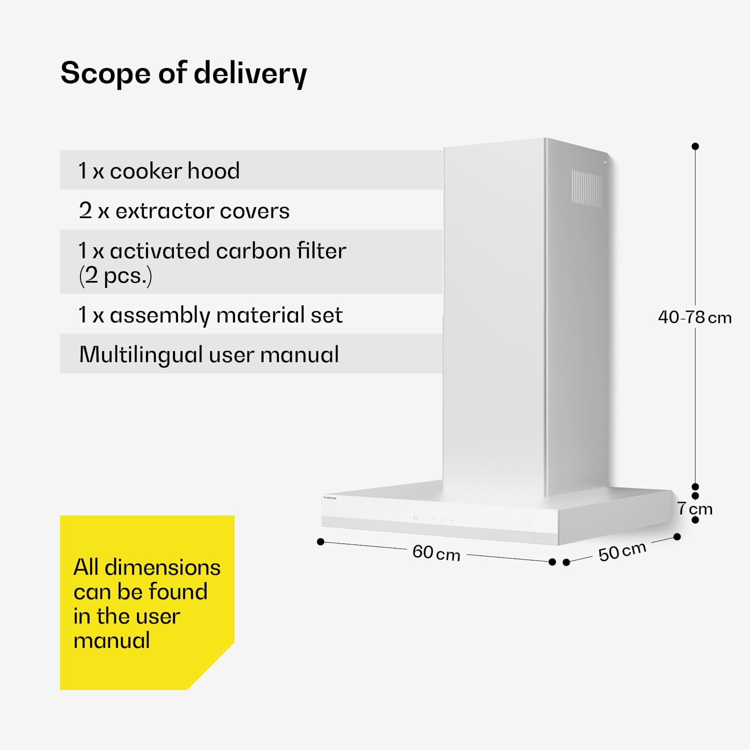 Velaire liesituuletin ilmanpoistotoiminnolla | Tyylikäs, minimalistinen, voimakas | Energiatehokkuusluokka A++ | 600 m³/h | 60 cm 60 cm | Valkoinen