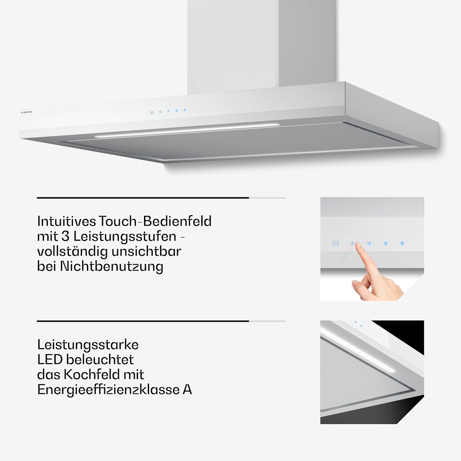 Velaire Hotte de cuisine | Élégante, minimaliste, puissante | Classe énergétique A++ | 595 m³/h | 90 cm 90 cm | Blanc