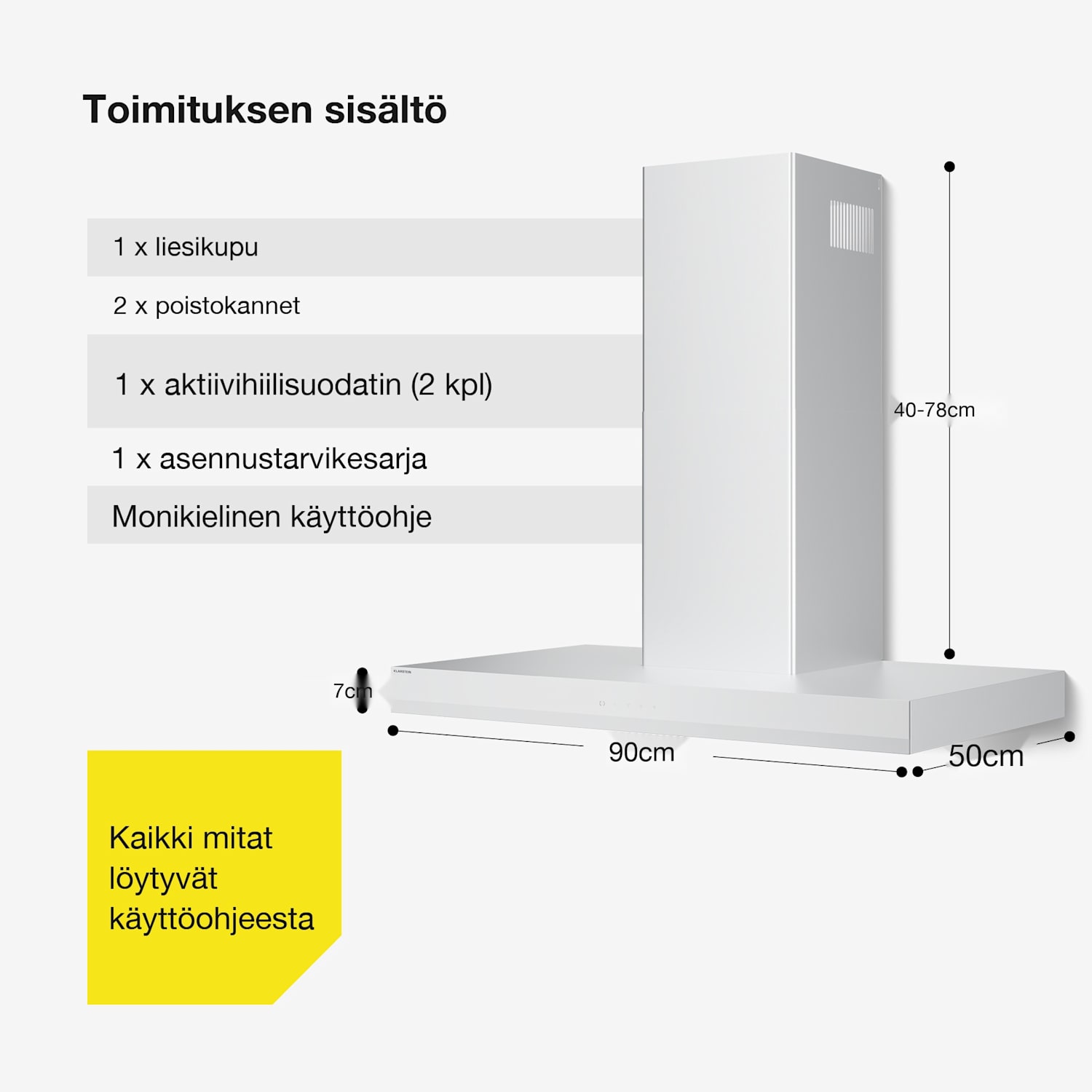 Velaire liesituuletin | Tyylikäs, minimalistinen, tehokas | Energialuokka A++ | 595 m³/h | 90 cm 90 cm | Valkoinen