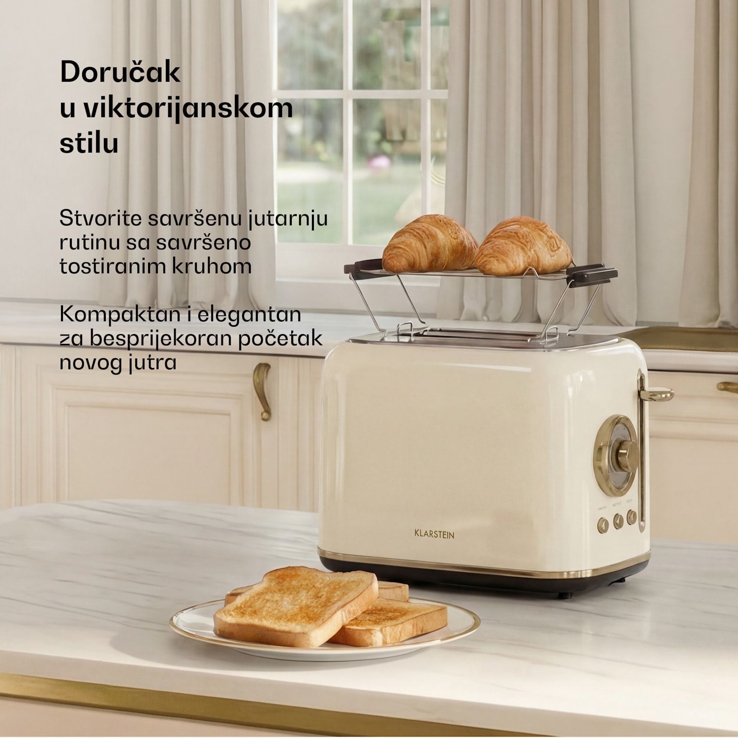 Toster Victoria | Toster za 2 kriške | 800 W | 7 razina pečenja | Grijač peciva 