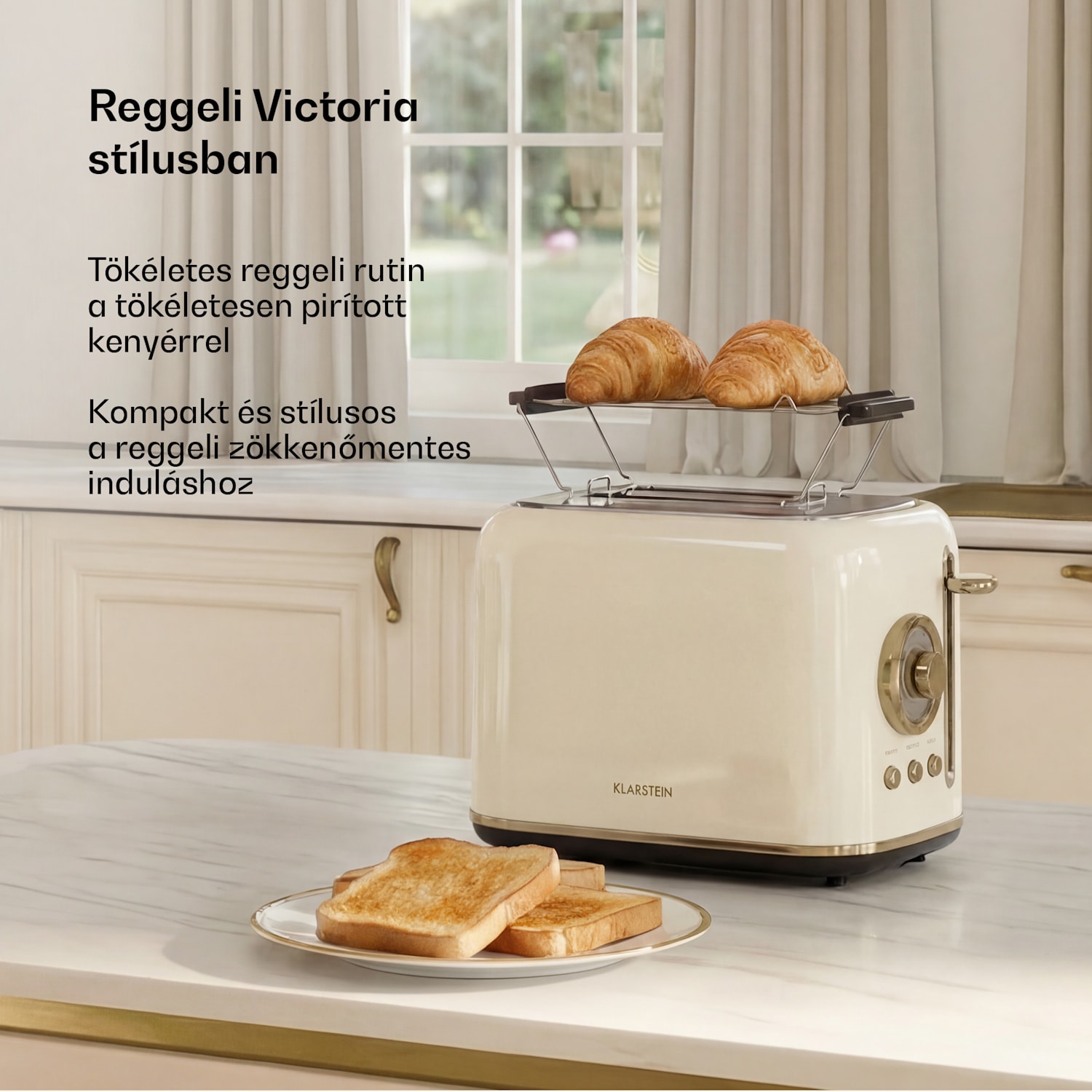 Victoria kenyérpirító | 2 szeletes kenyérpirító | 800 W | 7 pirítási fokozat | Zsemlemelegítő 