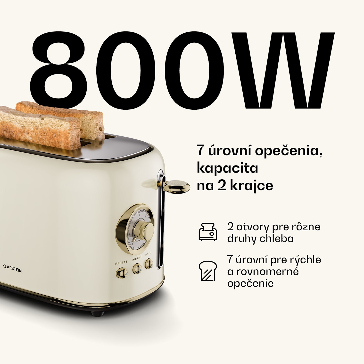 Victoria hriankovač | Hriankovač na 2 krajce | 800 W | 7 úrovní opečenia | Ohrievač žemlí 
