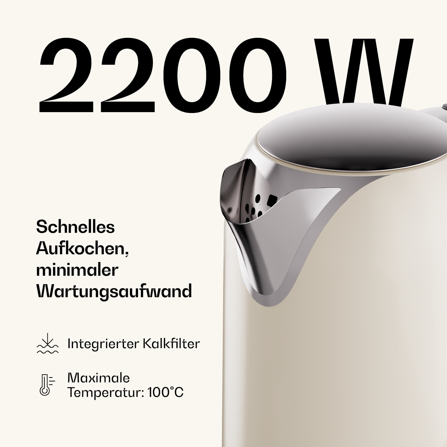 Victoria Wasserkocher | 1,7 Liter | 2200 W | 360°-Drehfuß | Zeitloses Design 