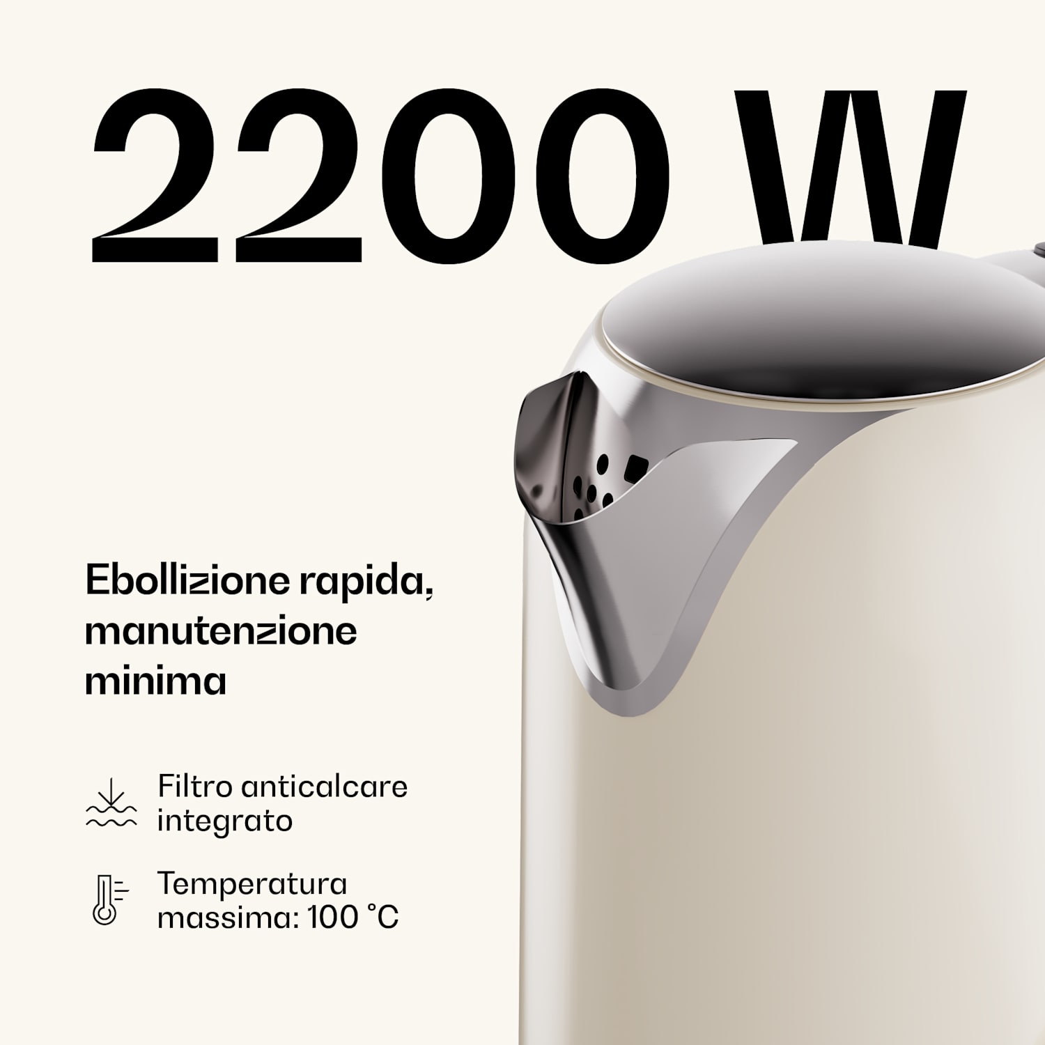Victoria - Bollitore | 1,7 Litri | 2200 W | Base a 360° | Design senza tempo 