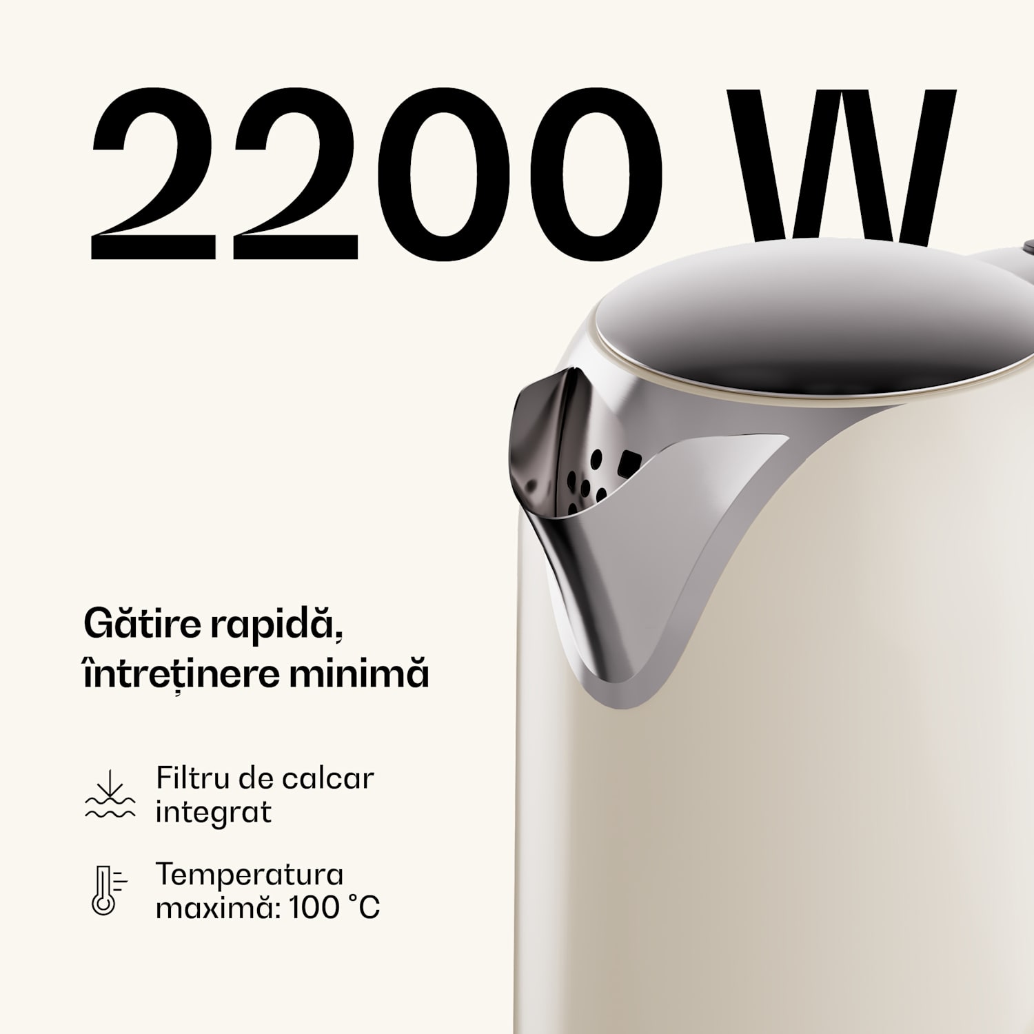 Fierbător electric Victoria | 1,7 litri | 2200 W | Baza pivotantă 360° | Design atemporal 