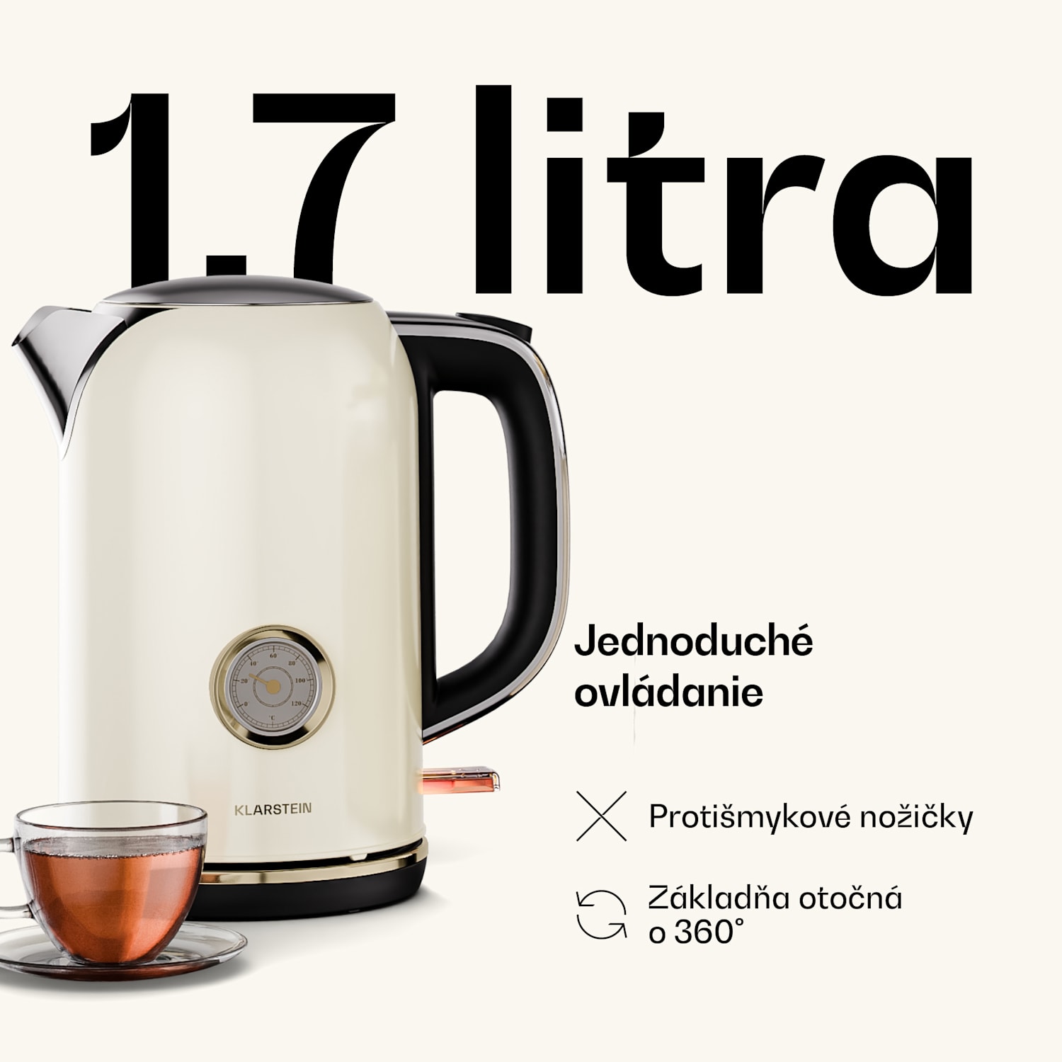 Victoria rýchlovarná kanvica | 1,7 litra | 2200 W | Základňa otočná o 360° | Nadčasový dizajn 