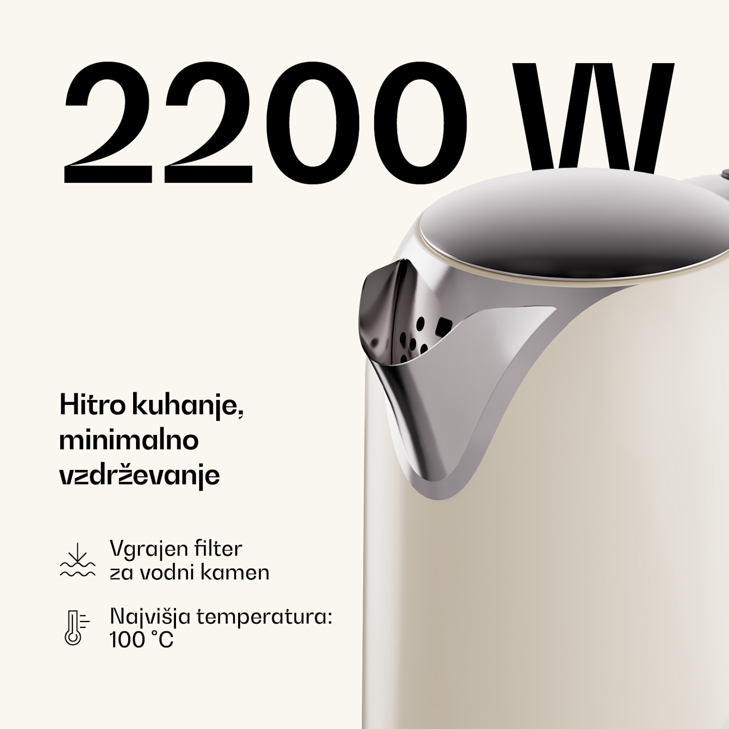 Električni kuhalnik Victoria | 1,7 litra | 2200 W | 360-stopinjsko vrtljivo podnožje | Brezčasna oblika 