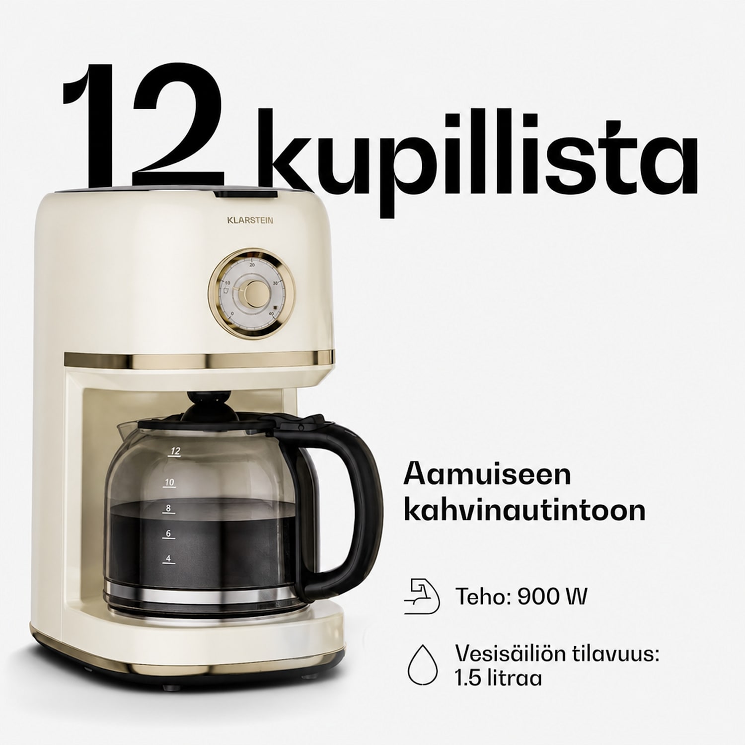 Victoria suodatinkahvinkeitin | 1,5 litraa | Lämpimänäpitotoiminto | 12 kuppia Kerma