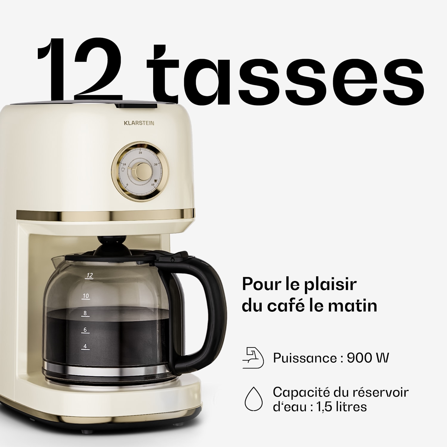 Victoria cafetière filtre | 1,5 Litres | Fonction maintien au chaud | 12 Tasses Crème