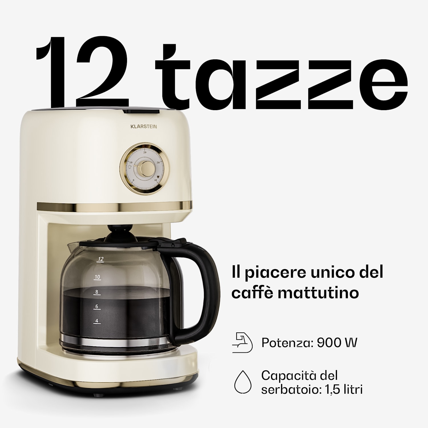 Victoria - Macchina per caffè a filtro | 1,5 litri | Funzione di mantenimento calore | 12 tazze Crema