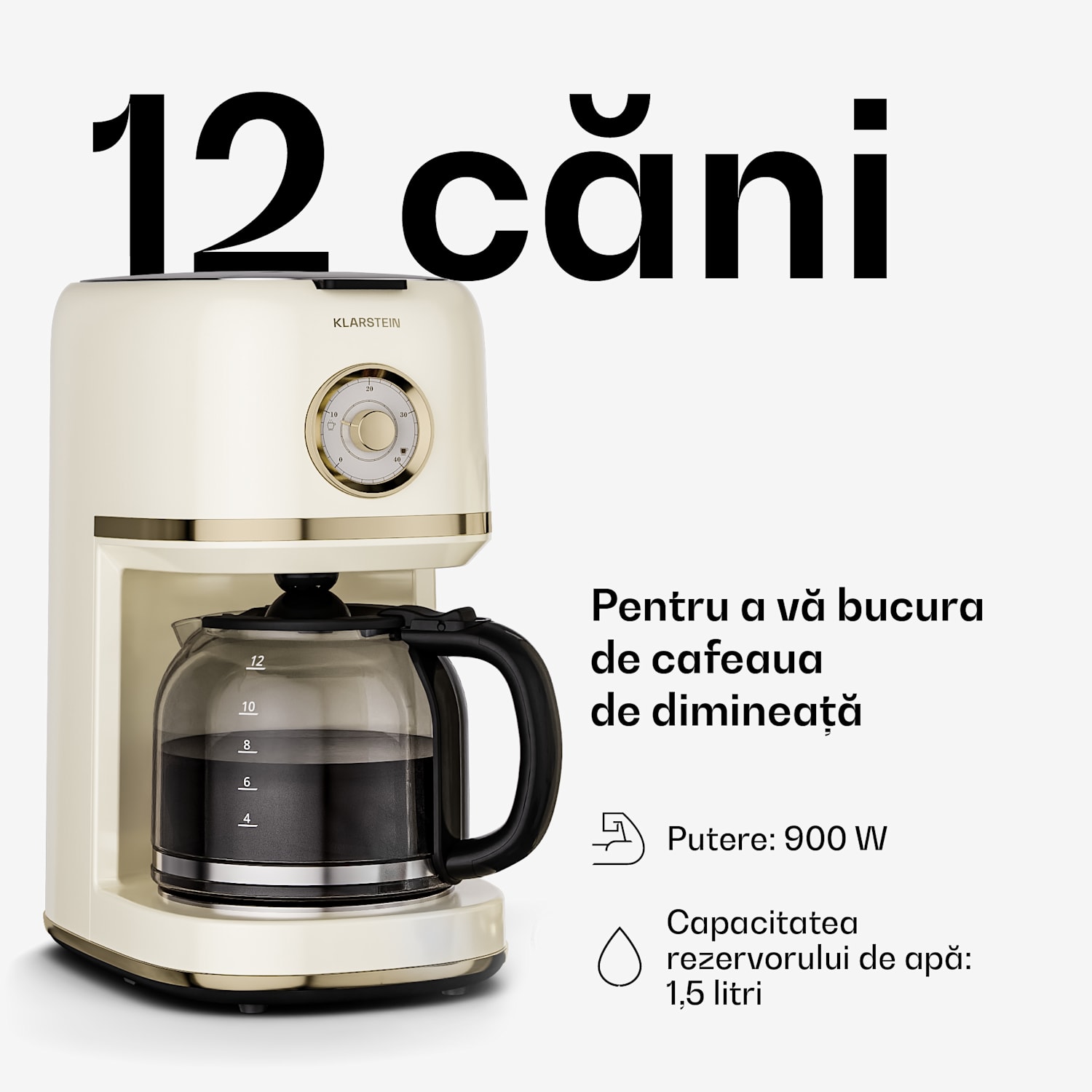 Victoria aparat de cafea cu filtru | 1,5 litri | funcție de menținere a temperaturii | 12 cești Crem