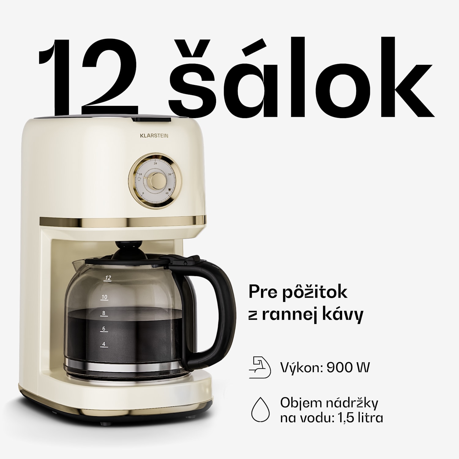 Victoria kávovar na filtrovanú kávu | 1,5 litra | Funkcia udržiavania teploty | 12 šálok Krémová