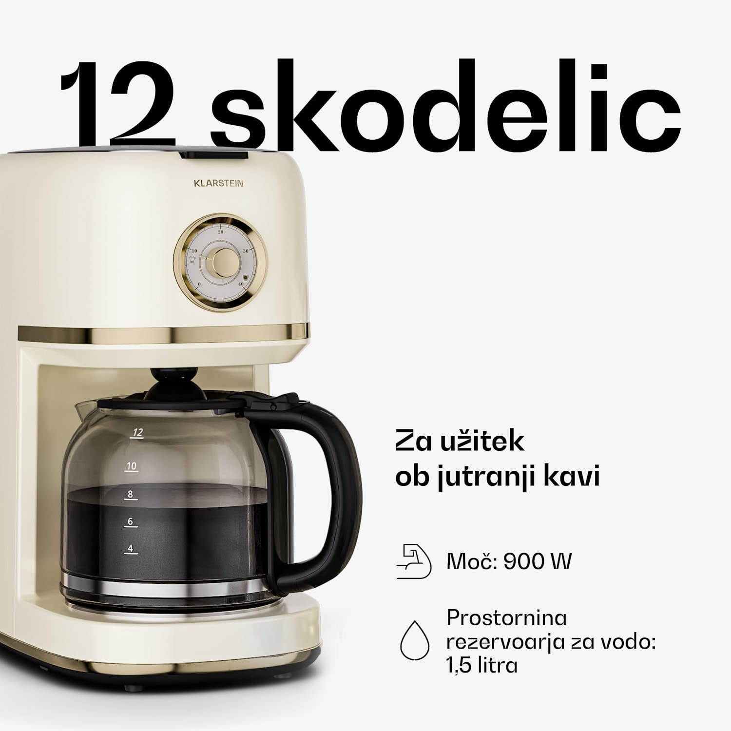 Victoria kávovar na filtrovanú kávu | 1,5 litra | Funkcia udržiavania teploty | 12 šálok Kremna