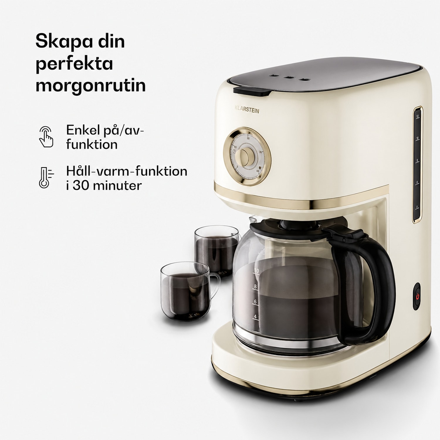 Victoria filterkaffebryggare | 1,5 liter | värmefunktion | 12 koppar Creme