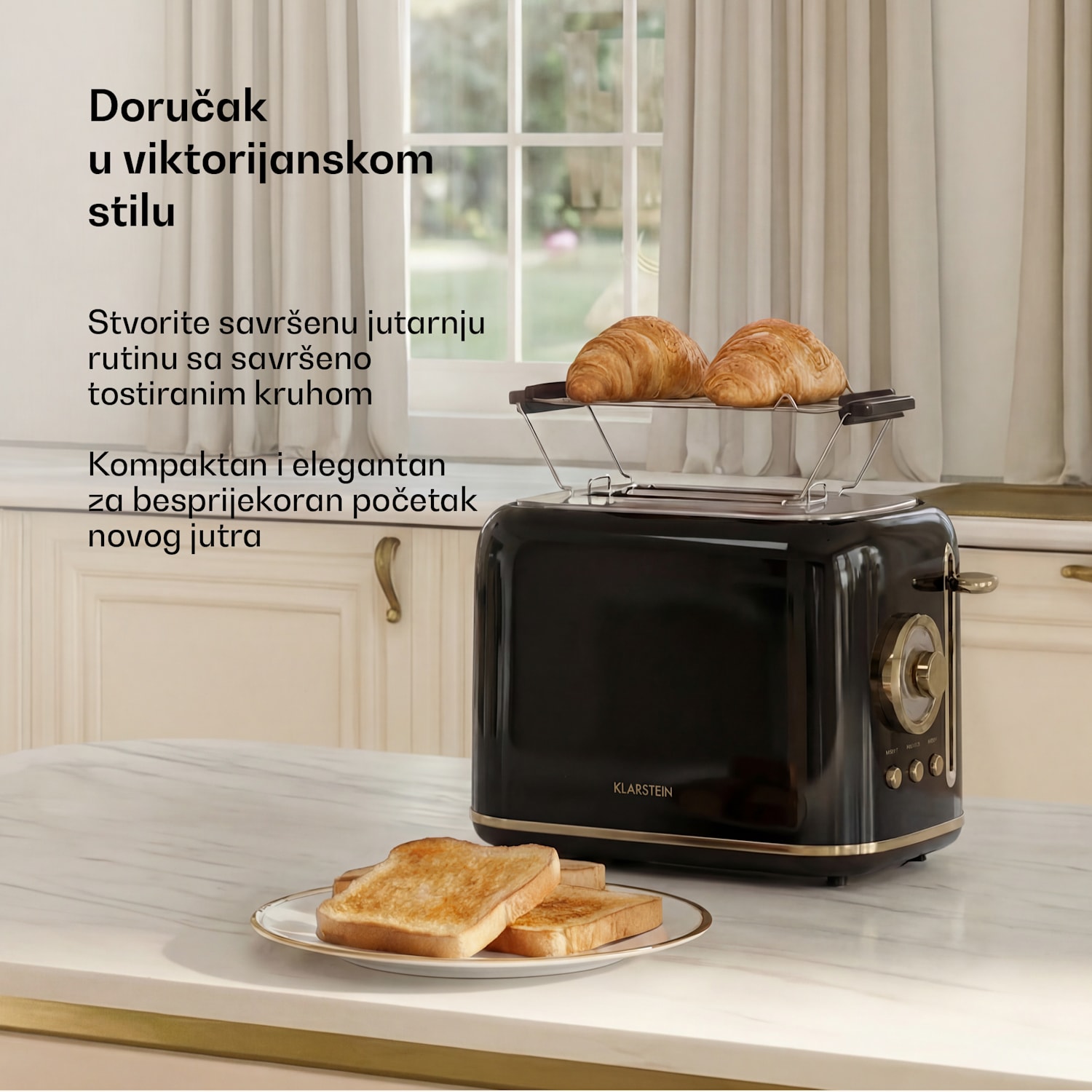 Toster Victoria | Toster za 2 kriške | 800 W | 7 razina pečenja | Grijač peciva 