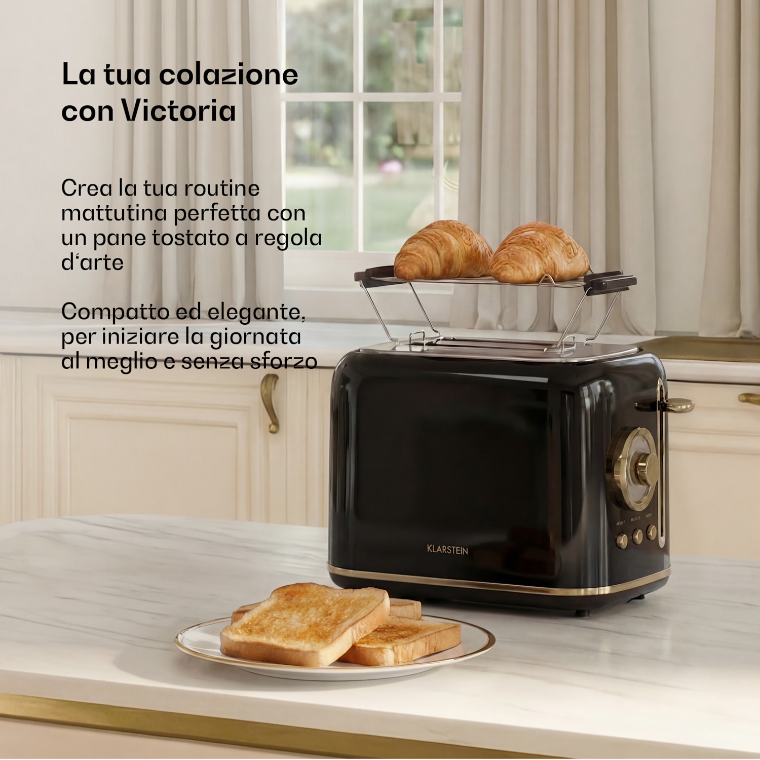 Victoria - Tostapane | 2 scomparti | 800 W | 7 livelli di doratura | Griglia per panini 
