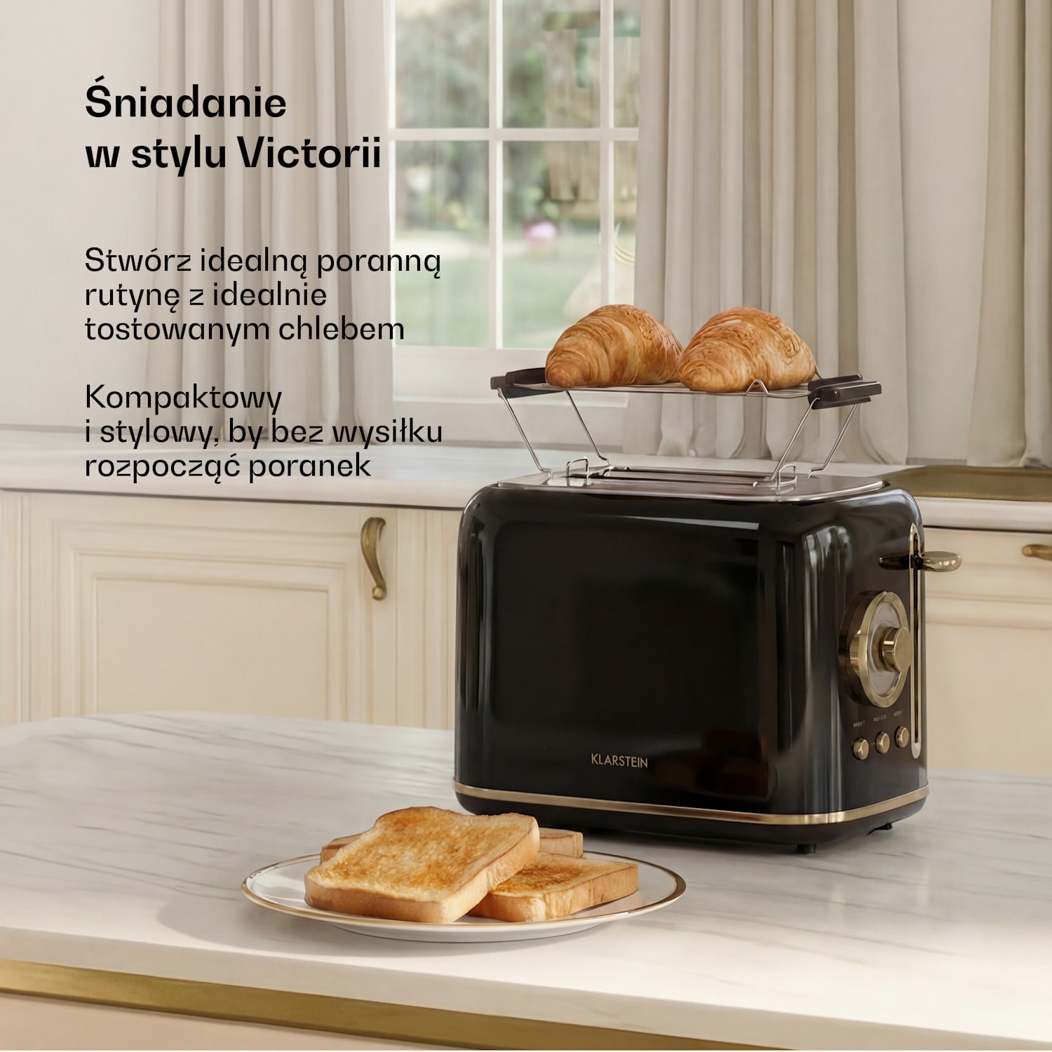 Toster Victoria | Toster na 2 kromki | 800 W | 7 poziomów opiekania | Podgrzewacz bułek 