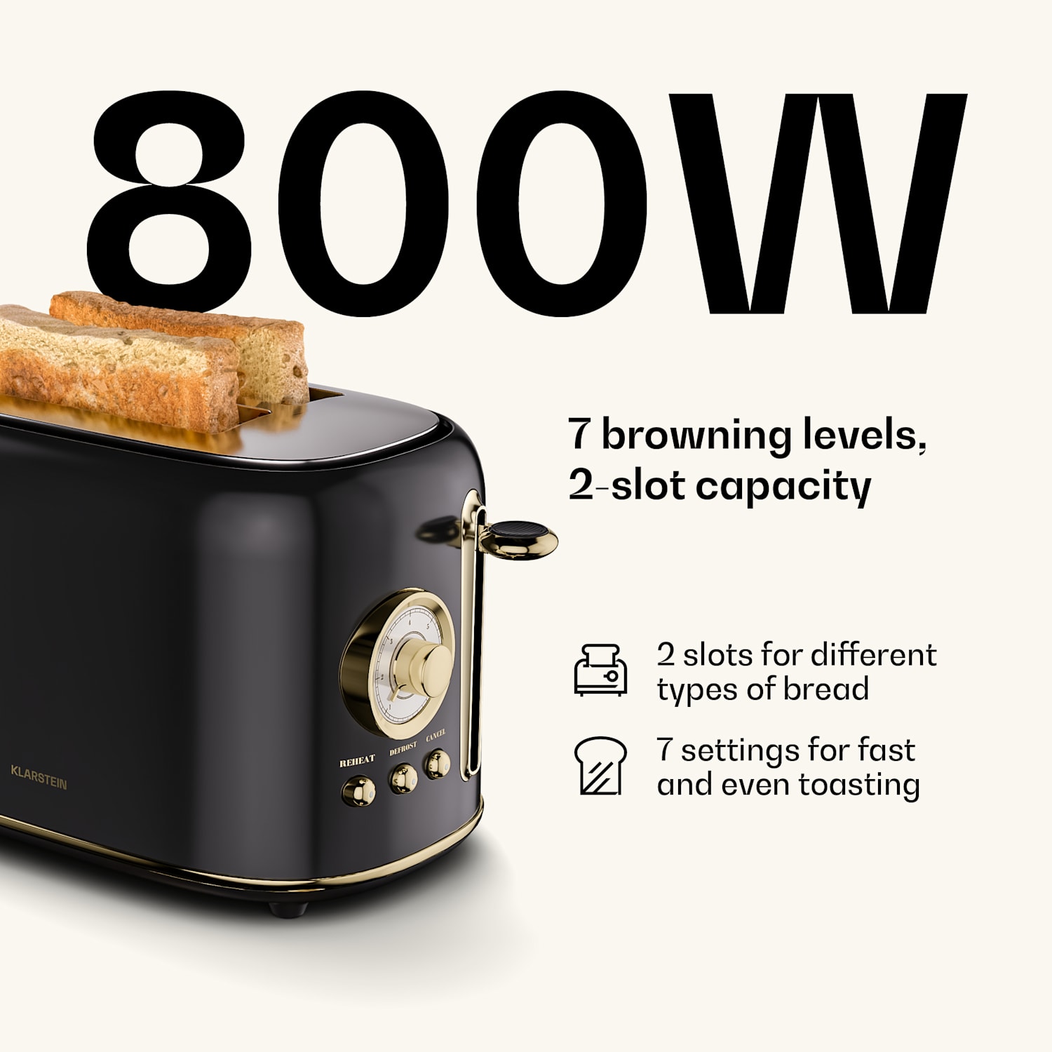Victoria toaster | 2-slot toaster | 800 W | 7 browning levels | bun attachment 