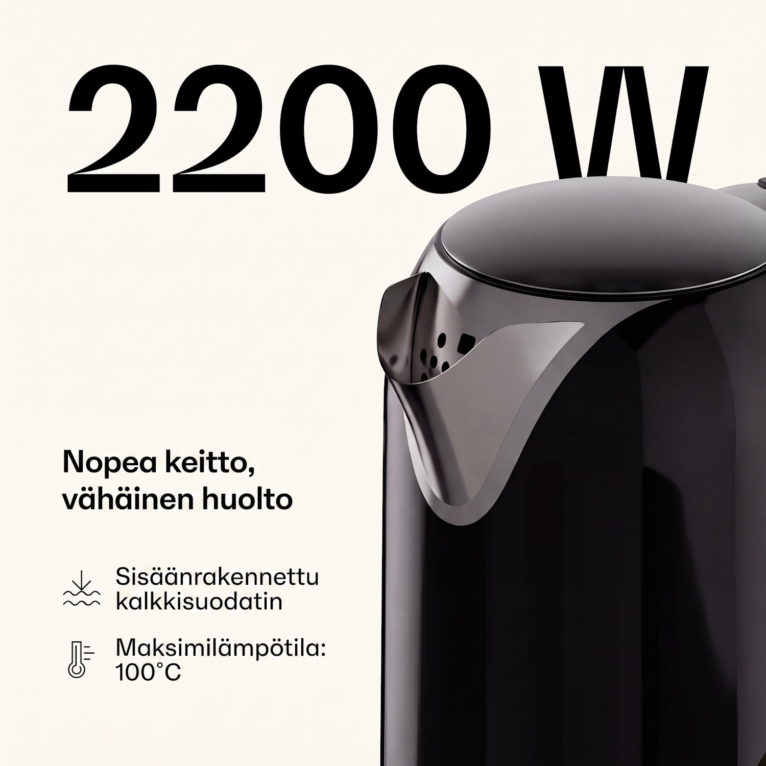Victoria vedenkeitin | 1,7 litraa | 2200 W | 360° pyörivä jalusta | Ajaton muotoilu 