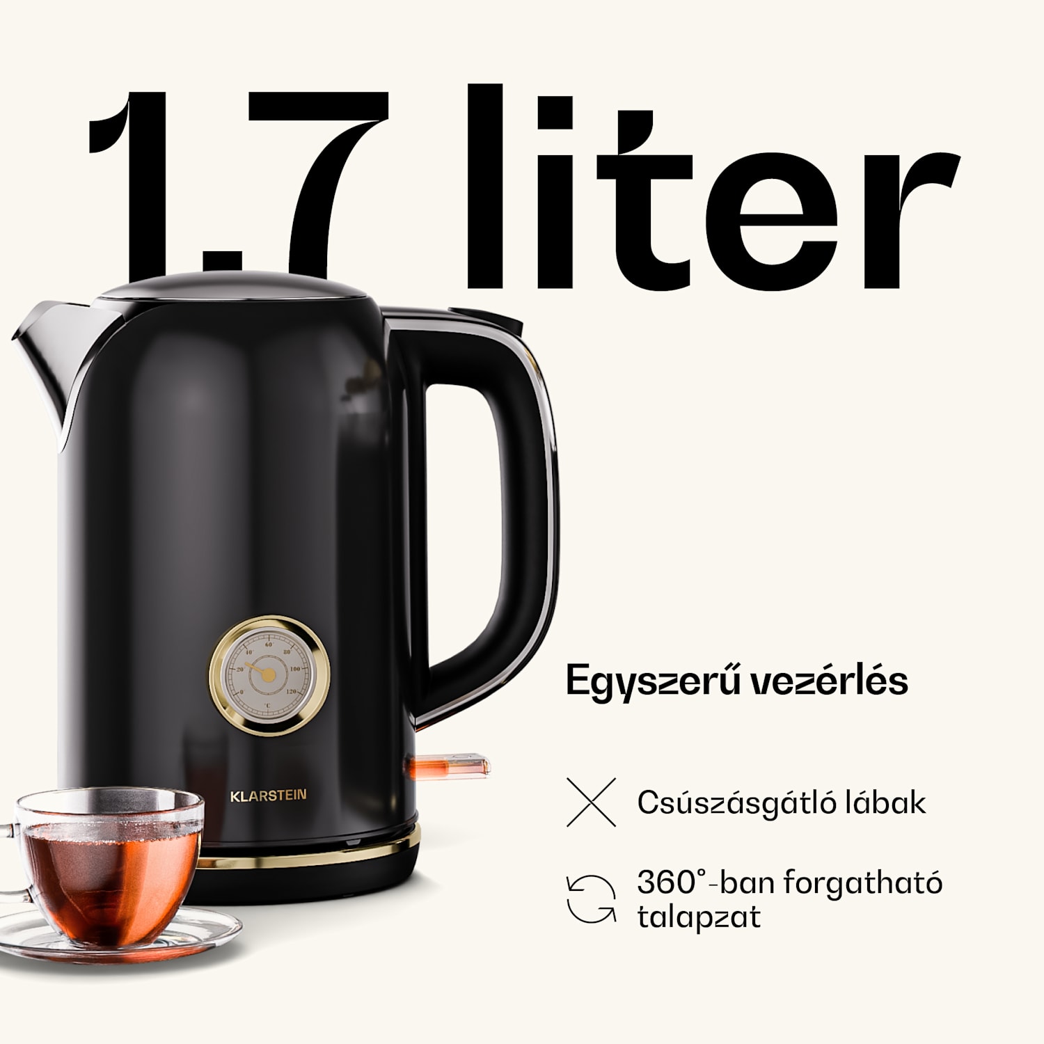 Victoria vízforraló | 1,7 liter | 2200 W | 360°-ban forgatható talp | Időtlen design 