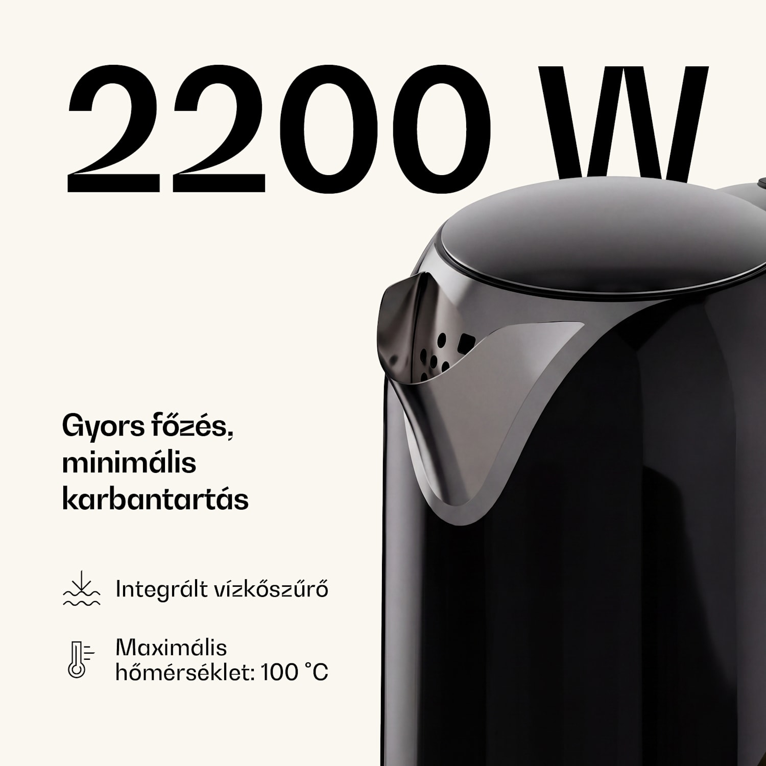 Victoria vízforraló | 1,7 liter | 2200 W | 360°-ban forgatható talp | Időtlen design 