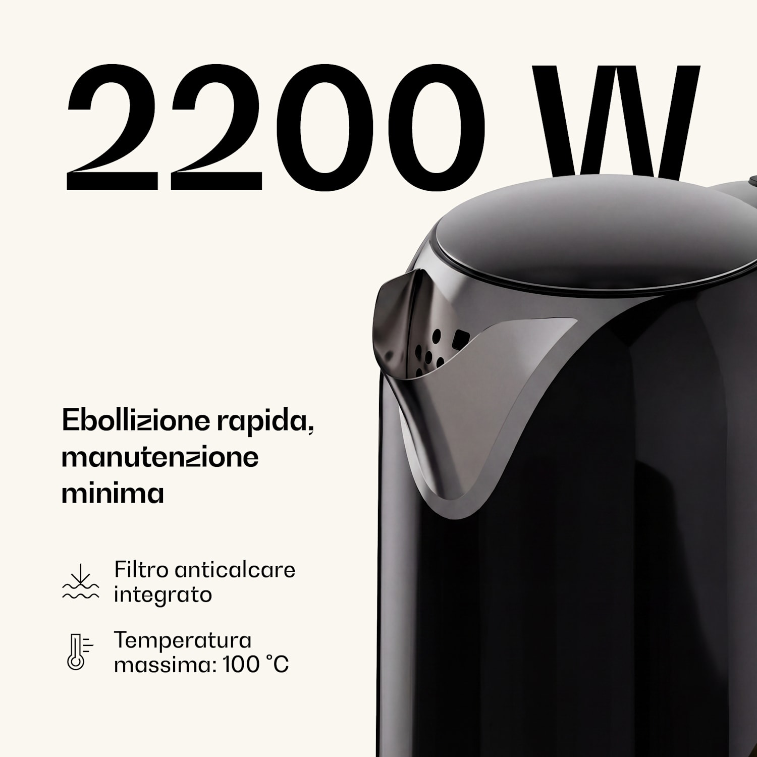 Victoria - Bollitore | 1,7 Litri | 2200 W | Base a 360° | Design senza tempo 