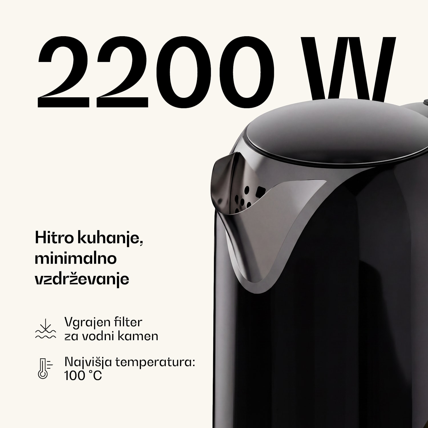 Električni kuhalnik Victoria | 1,7 litra | 2200 W | 360-stopinjsko vrtljivo podnožje | Brezčasna oblika 