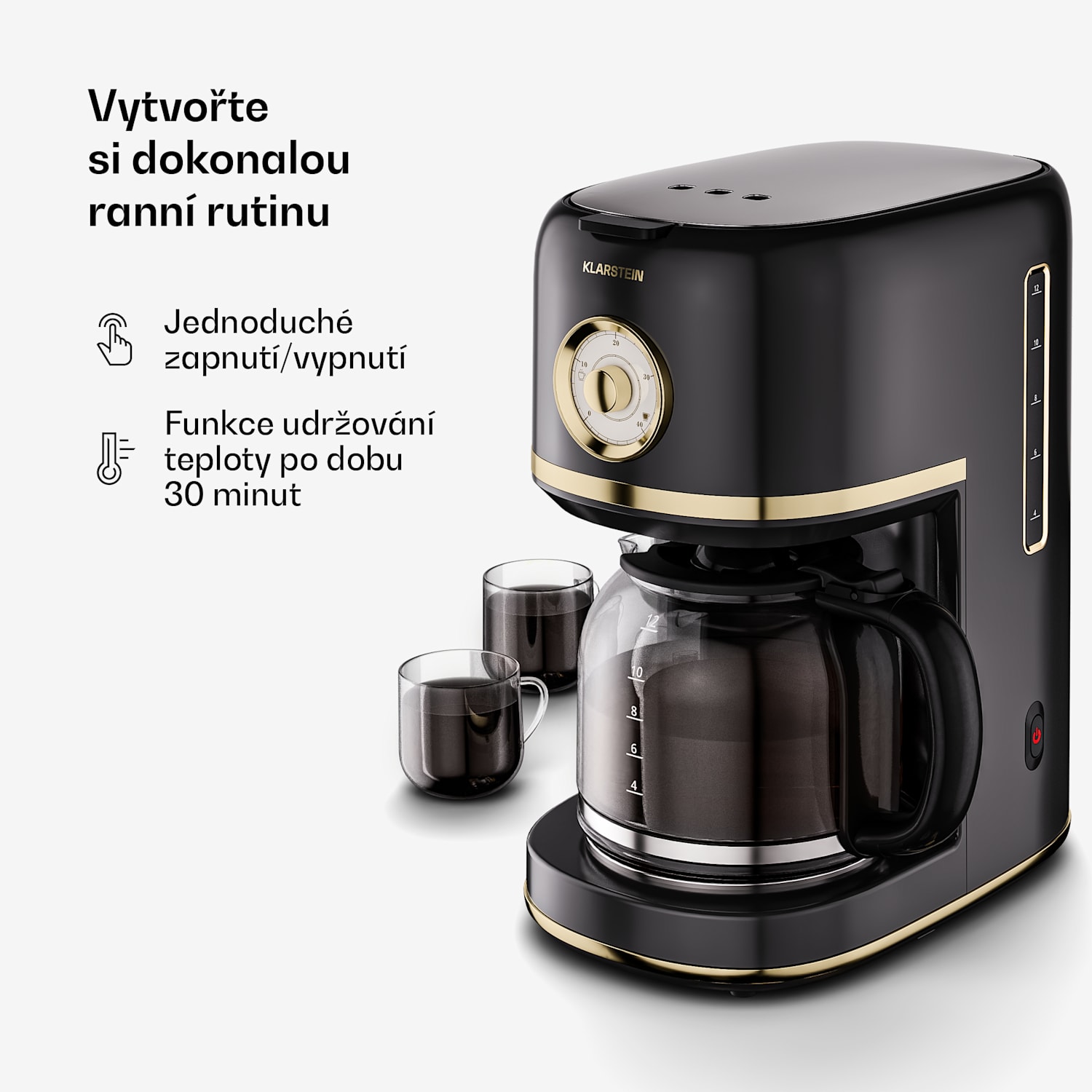 Victoria kávovar na filtrovanou kávu | 1,5 litru | Funkce udržování teploty | 12 šálků Černá