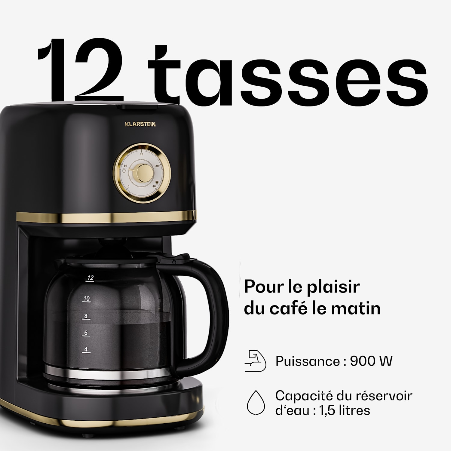 Victoria cafetière filtre | 1,5 Litres | Fonction maintien au chaud | 12 Tasses Noir