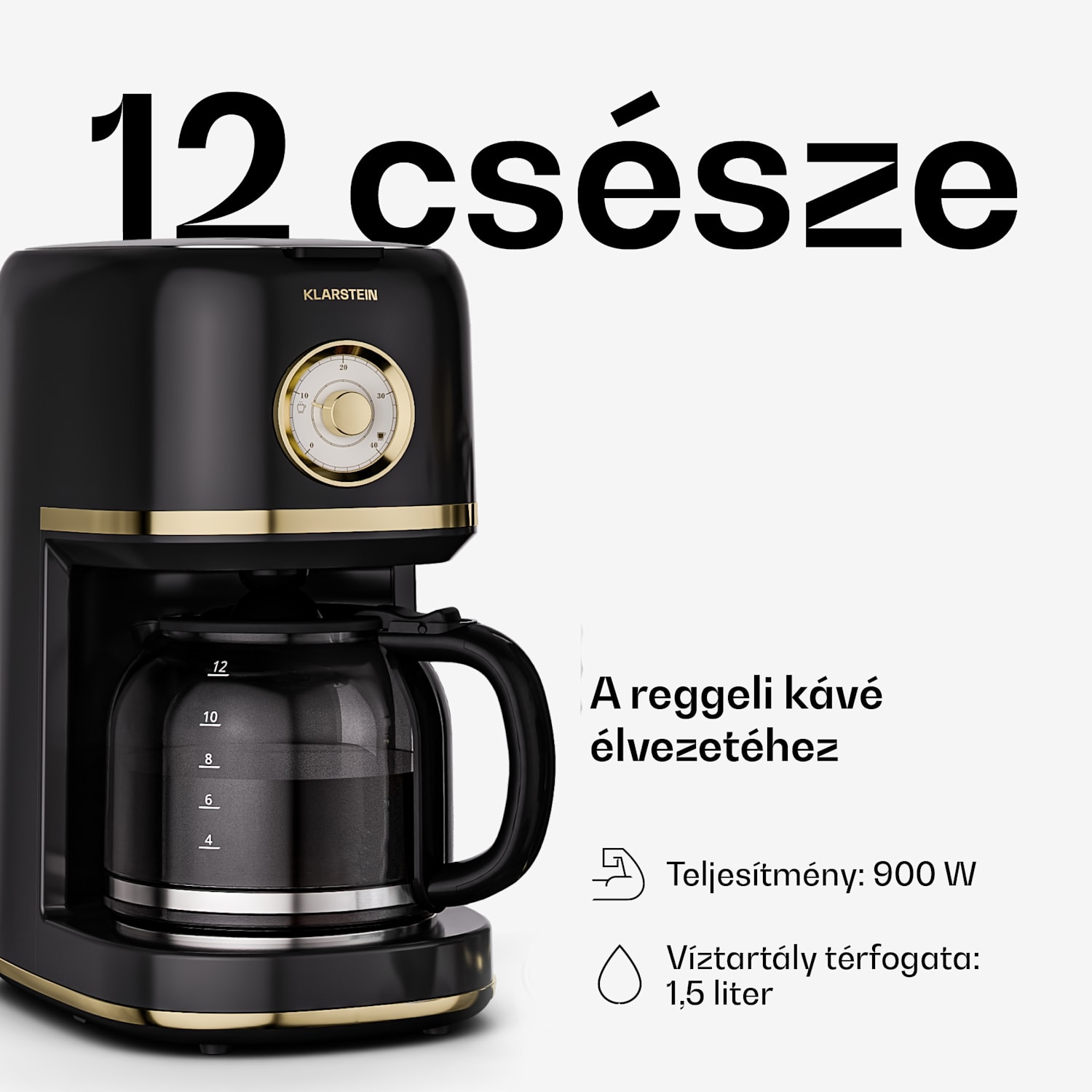 Victoria filteres kávéfőző | 1,5 liter | Hőmérséklet-megtartó funkció | 12 csésze Fekete