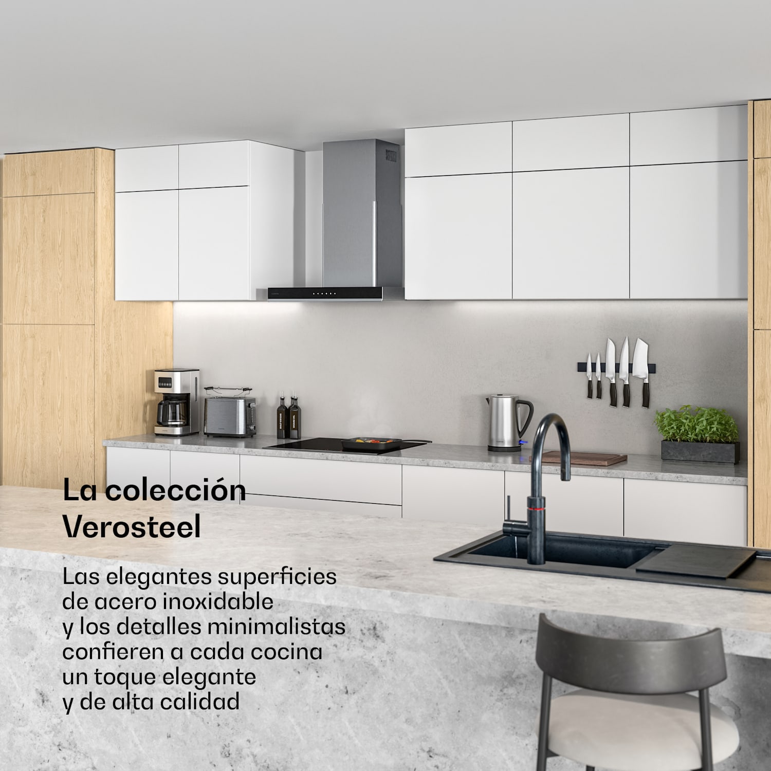 Campana extractora Verosteel 60 cm | Elegante, minimalista, potente | Clase de energía A++ | 881,6 m³/h 60 cm