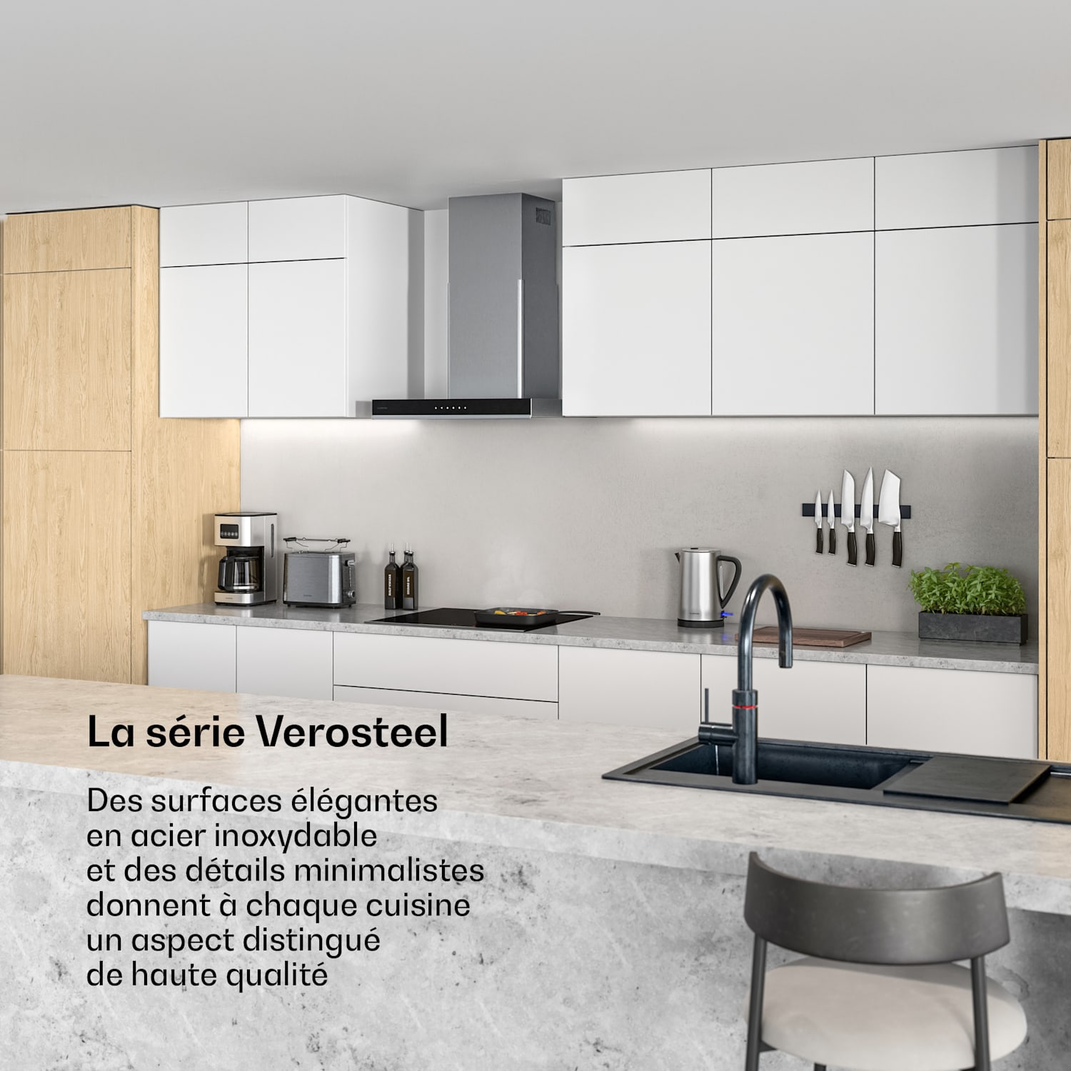 Verosteel hotte de cuisine 60 cm | Élégante, minimaliste, puissante | Classe énergétique A++ | 881,6 m³/h 60 cm
