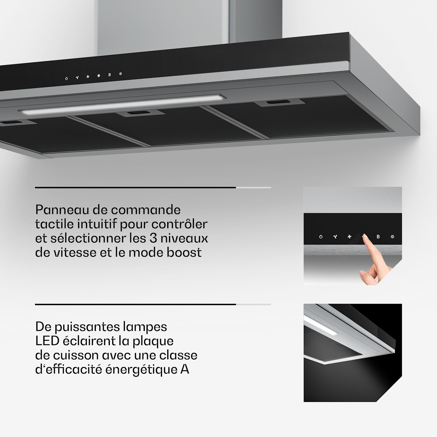 Verosteel hotte aspirante | Élégante, minimaliste, puissante | Classe énergétique A++ | 881,6 m³/h | 90 cm 