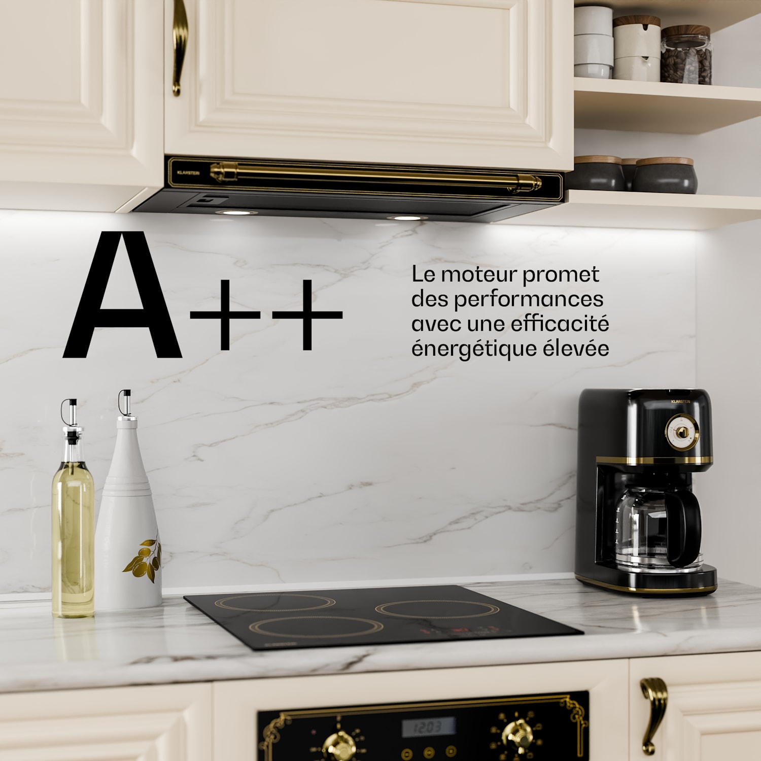 Victoria Hotte aspirante élégante d'inspiration rétro CEE A++ 358,54 m³/h 60 cm 