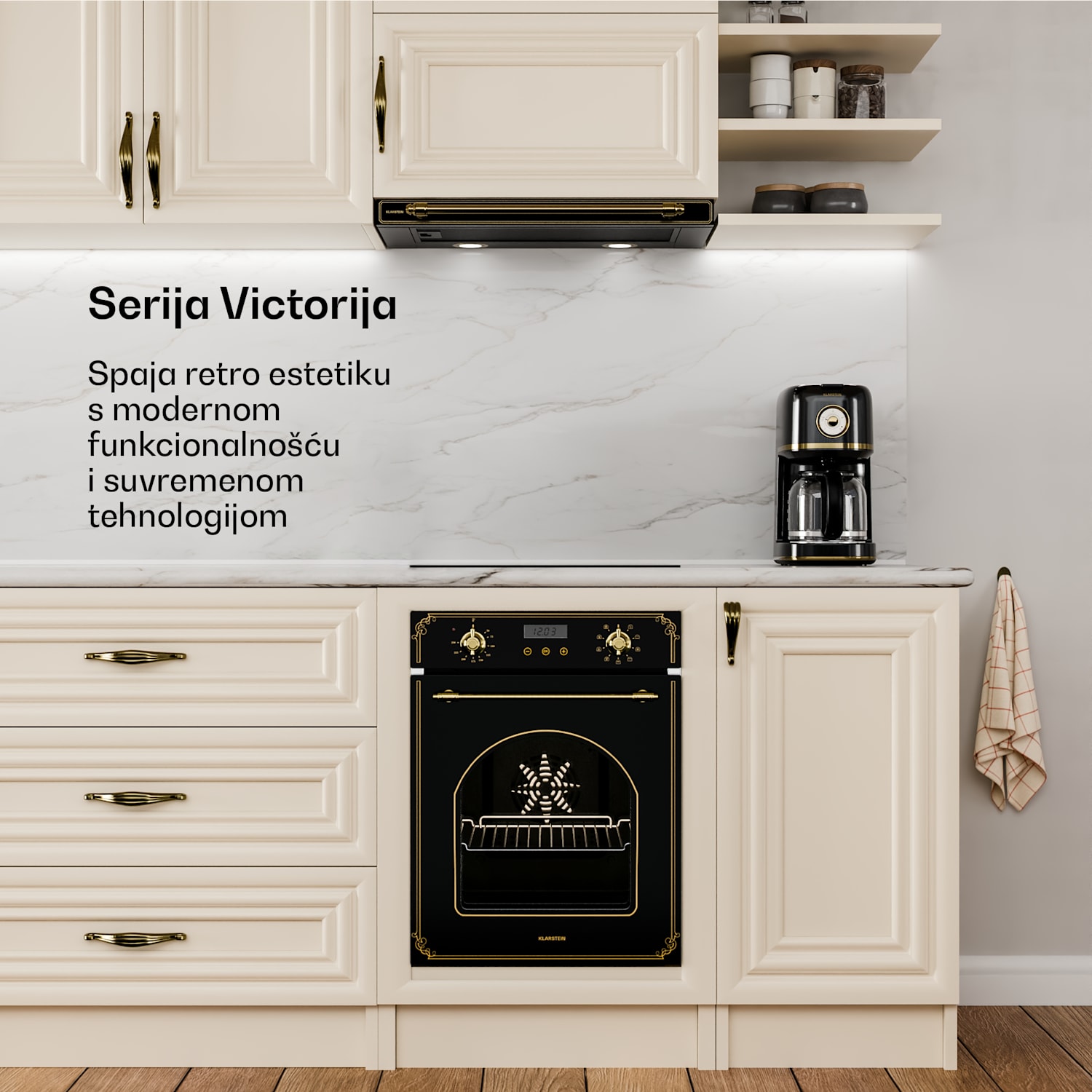 Victoria napa na izvlačenje, elegantna, retro inspirirana, bezvremenska EEC A++ 359 m³/h 60 cm Crna