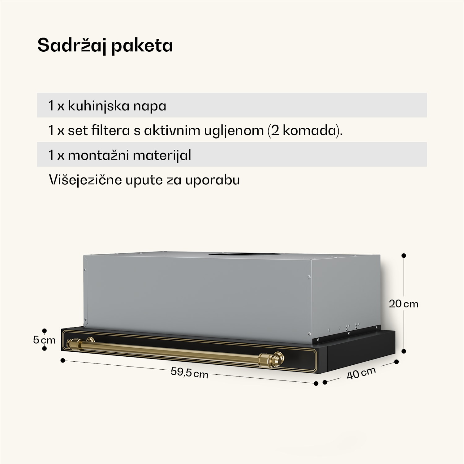 Victoria napa na izvlačenje, elegantna, retro inspirirana, bezvremenska EEC A++ 359 m³/h 60 cm Crna