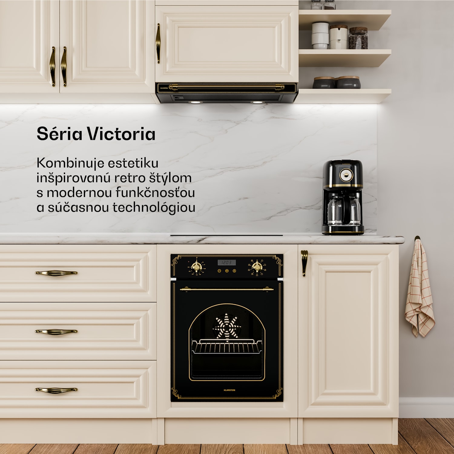 Victoria výsuvný digestor elegantný, retro inšpirovaný, nadčasový EEC A++ 359m³/h 60cm Čierna